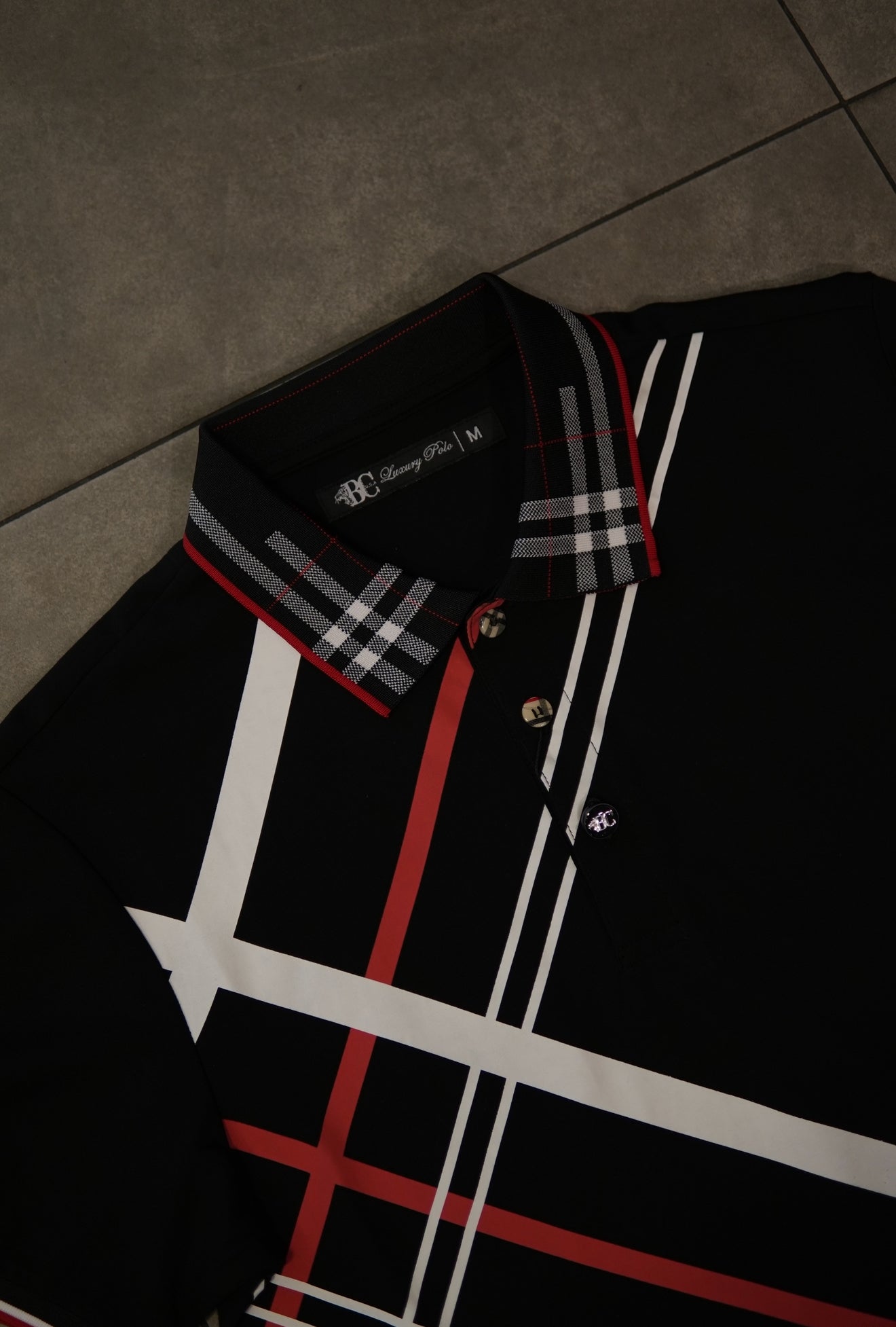Men’s Polo Button Up - Black Plaid
