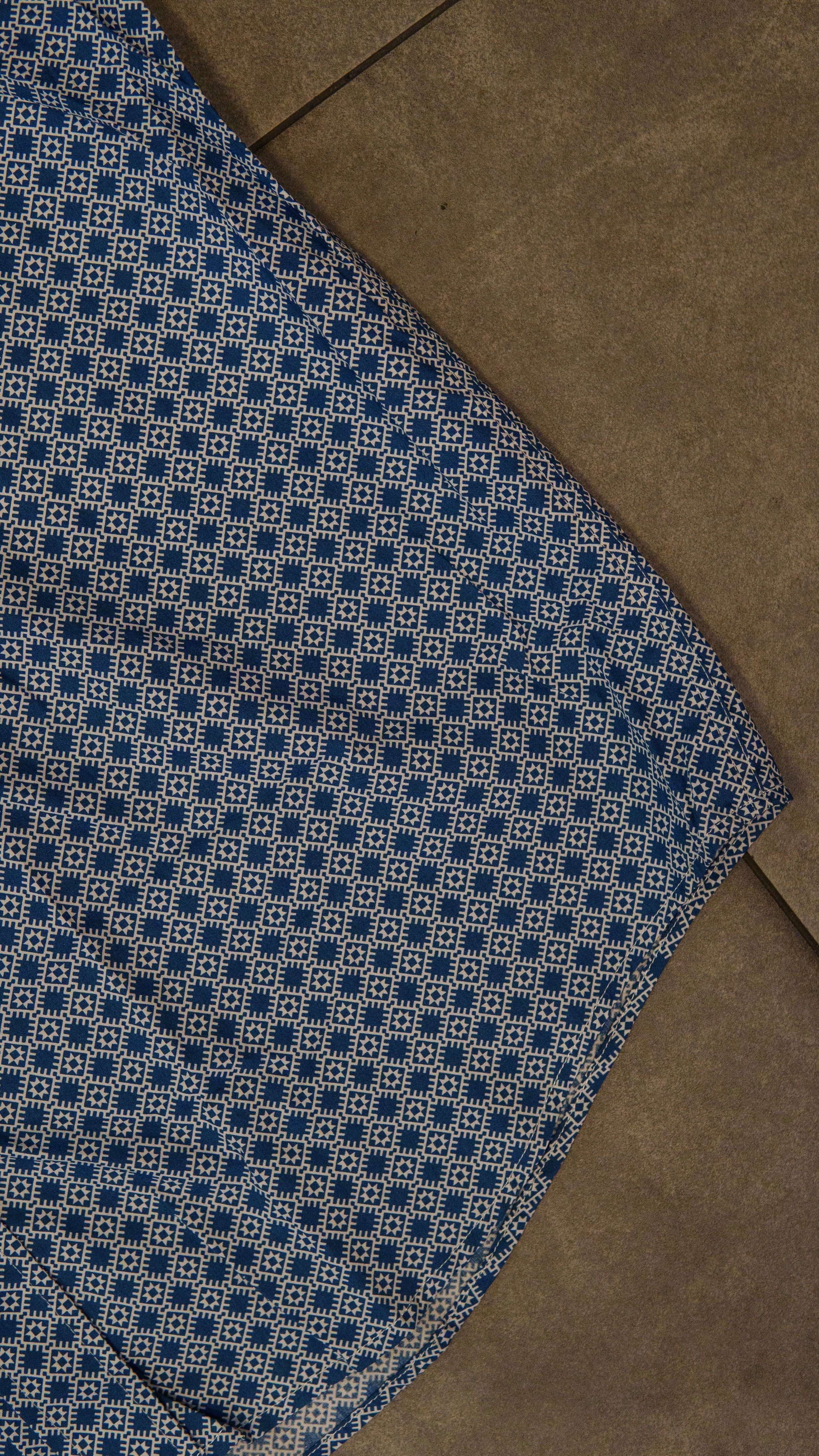 Men’s Printed Long Sleeve Button Up - Admiral Blue