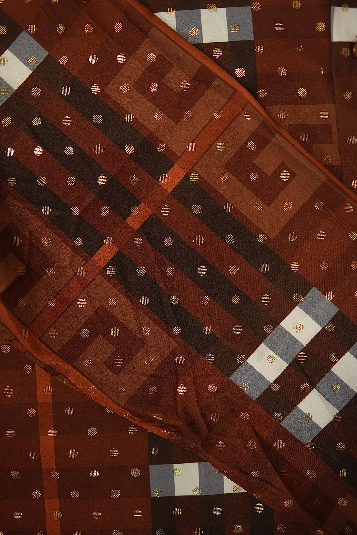 Men’s Printed Long Sleeve Button Up - Poka Burnt Orange