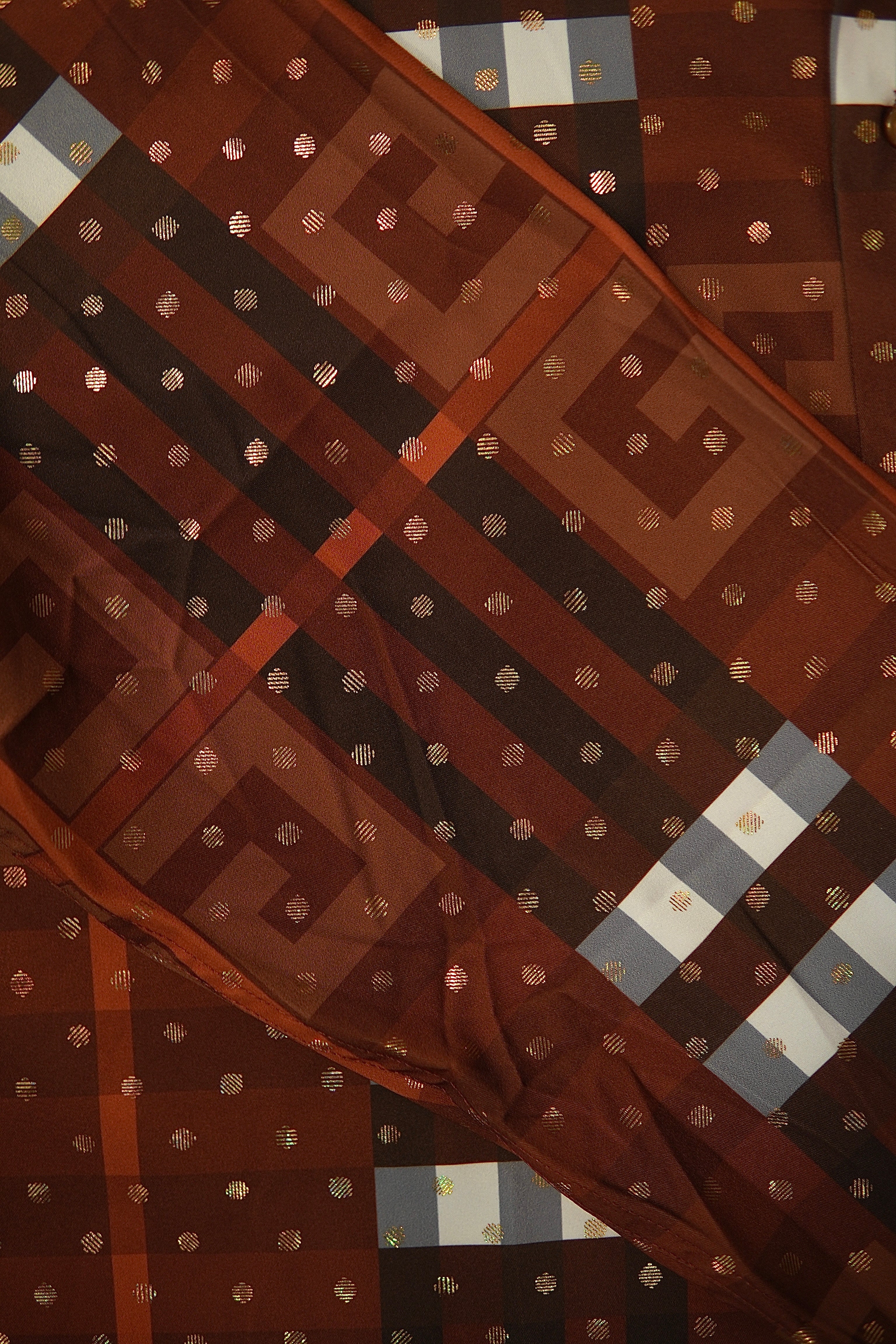 Men’s Printed Long Sleeve Button Up - Poka Burnt Orange