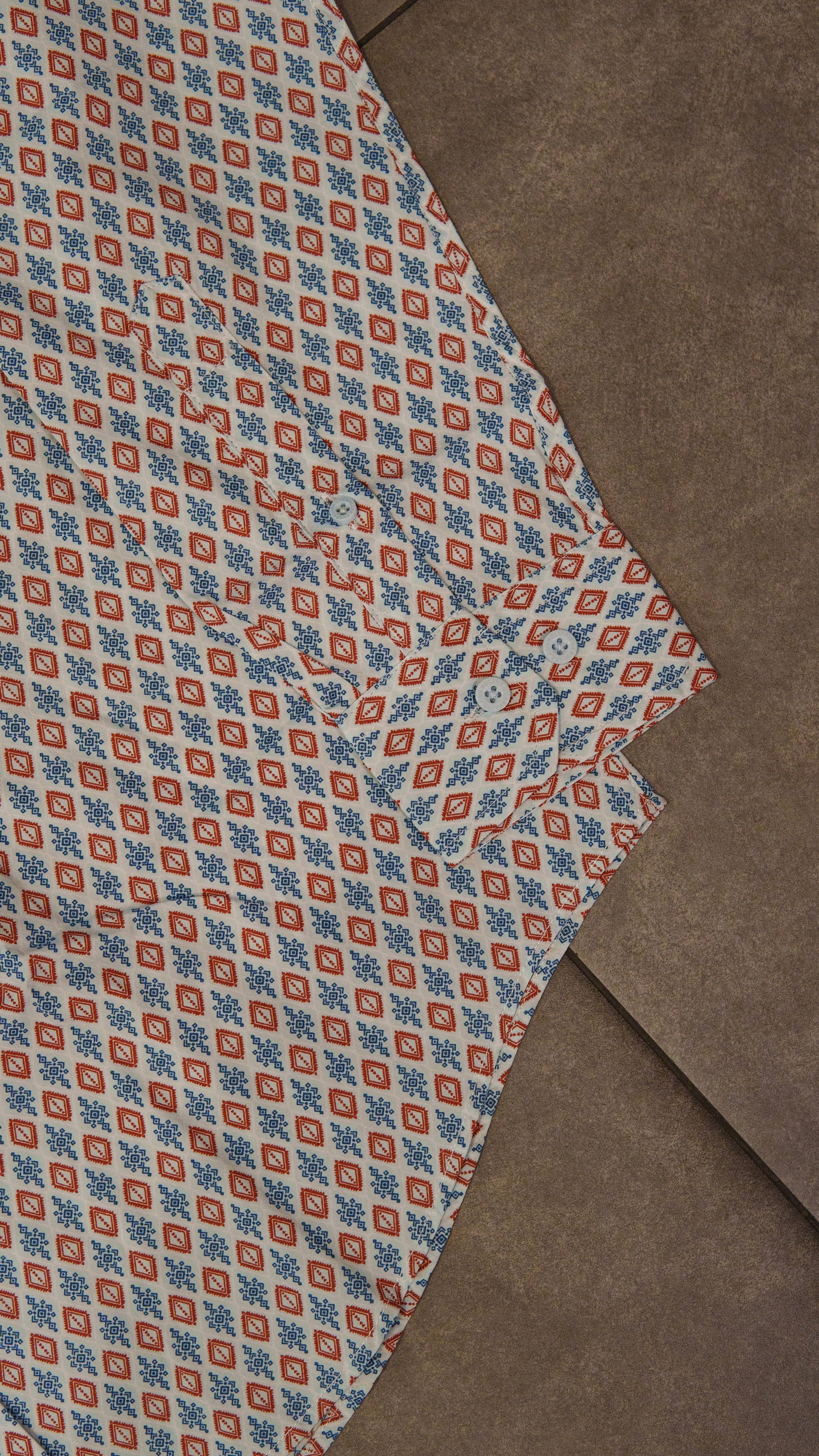 Men’s Printed Long Sleeve Button Up - Printed Ornament