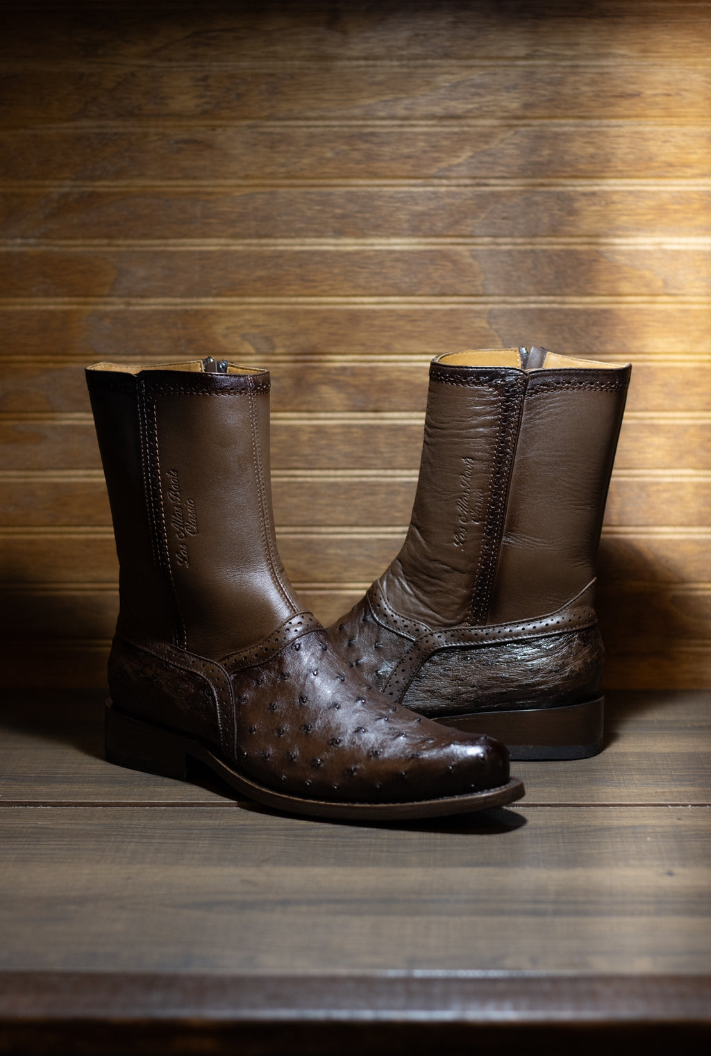 Ostrich Francia Zipper Botin “Faded Brown”