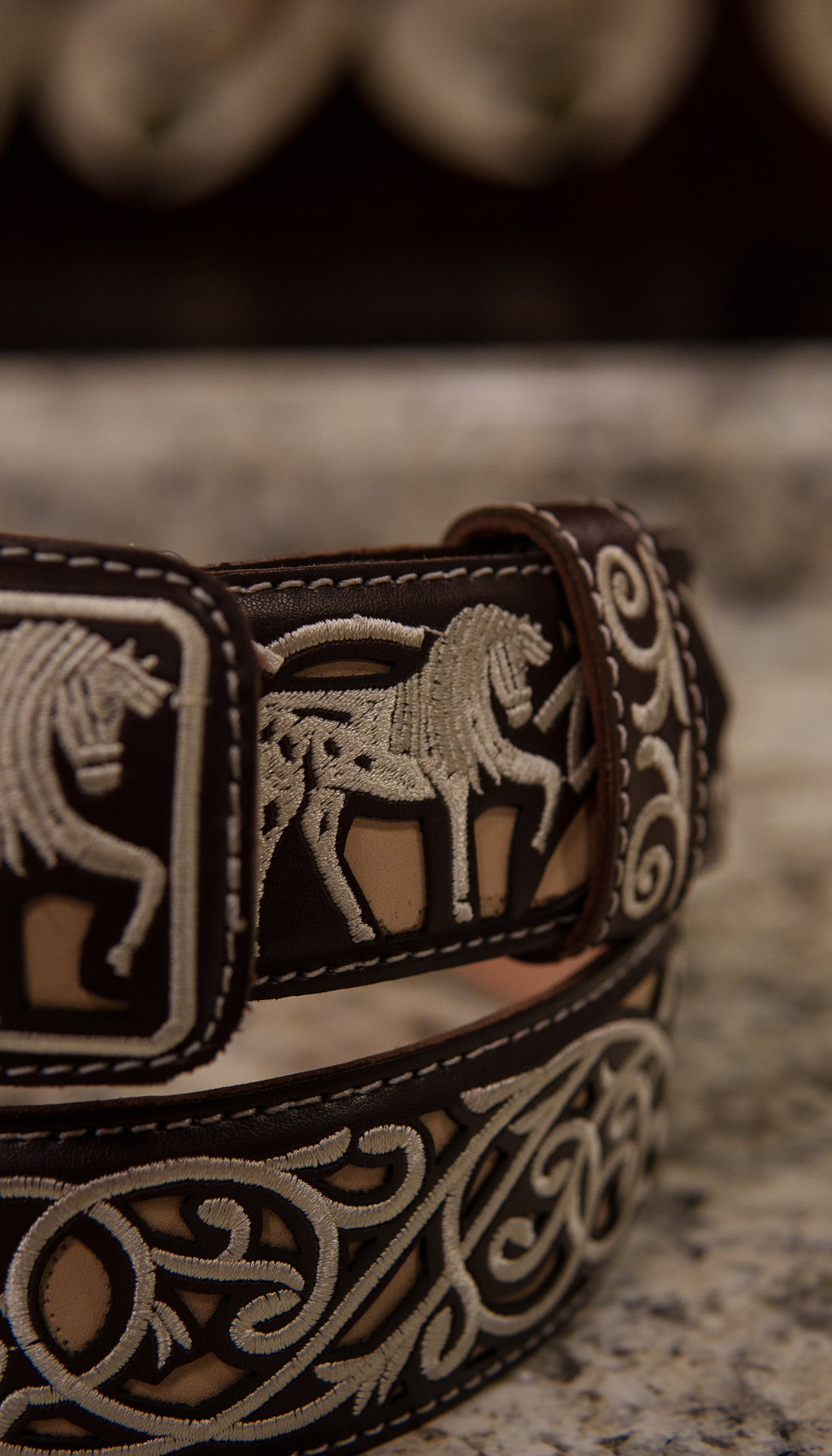 Men’s 2” Belt - Stitched Carousel Horse
