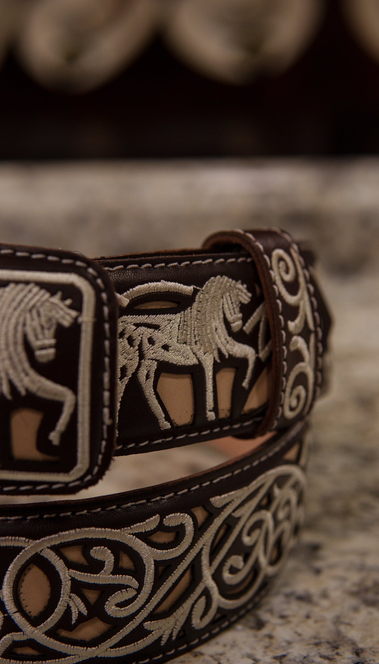Men’s 2” Belt - Stitched Carousel Horse