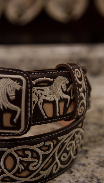 Men’s 2” Belt - Stitched Carousel Horse