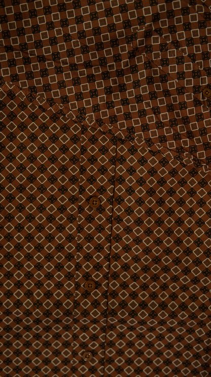 Men’s Printed Long Sleeve Button Up - Choco Graph