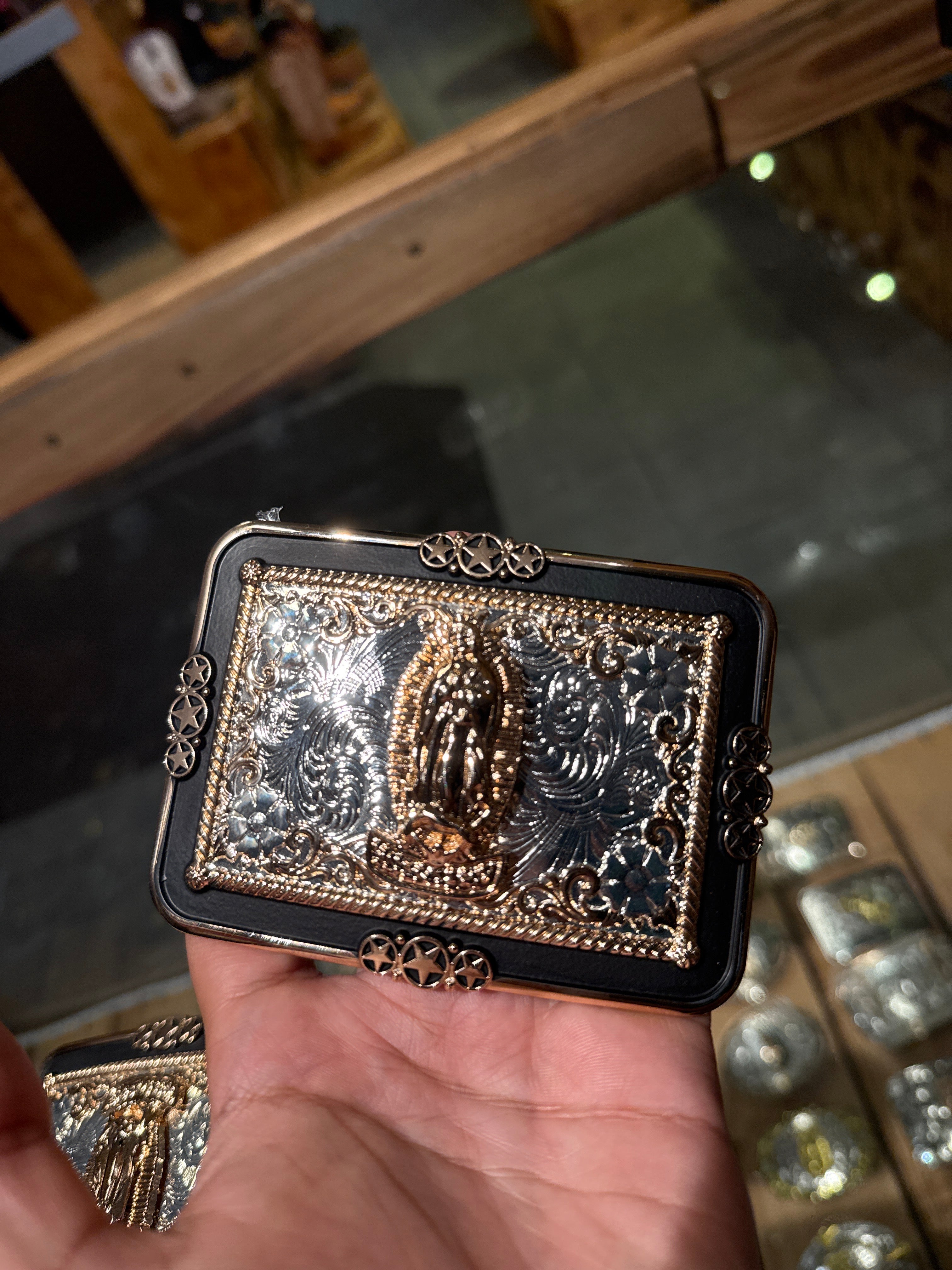 Virgin Mary Bordered Square Western Buckle