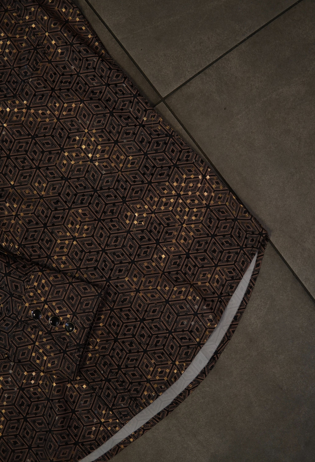 Men’s Printed Long Sleeve Button Up - Brown Hex
