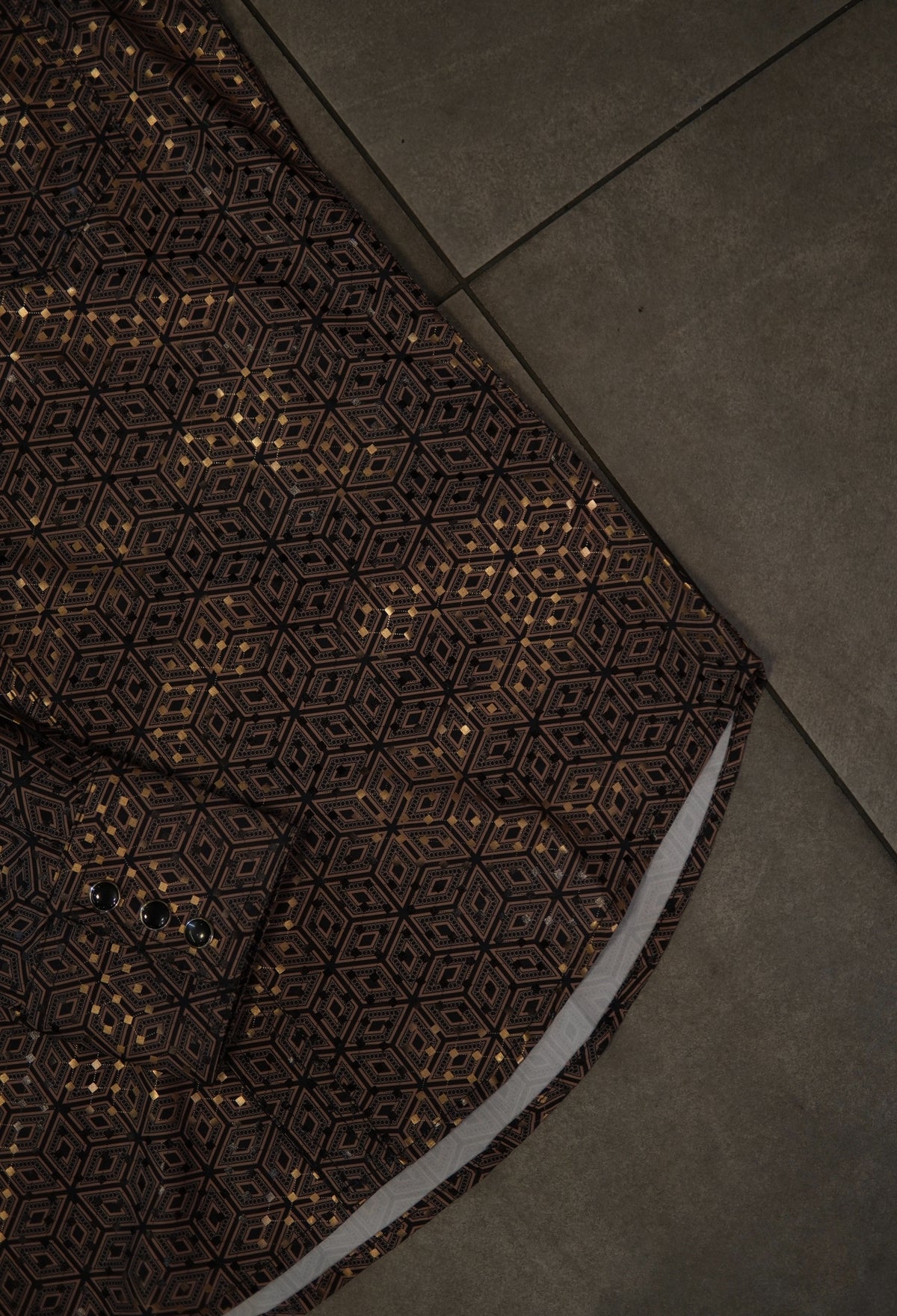 Men’s Printed Long Sleeve Button Up - Brown Hex