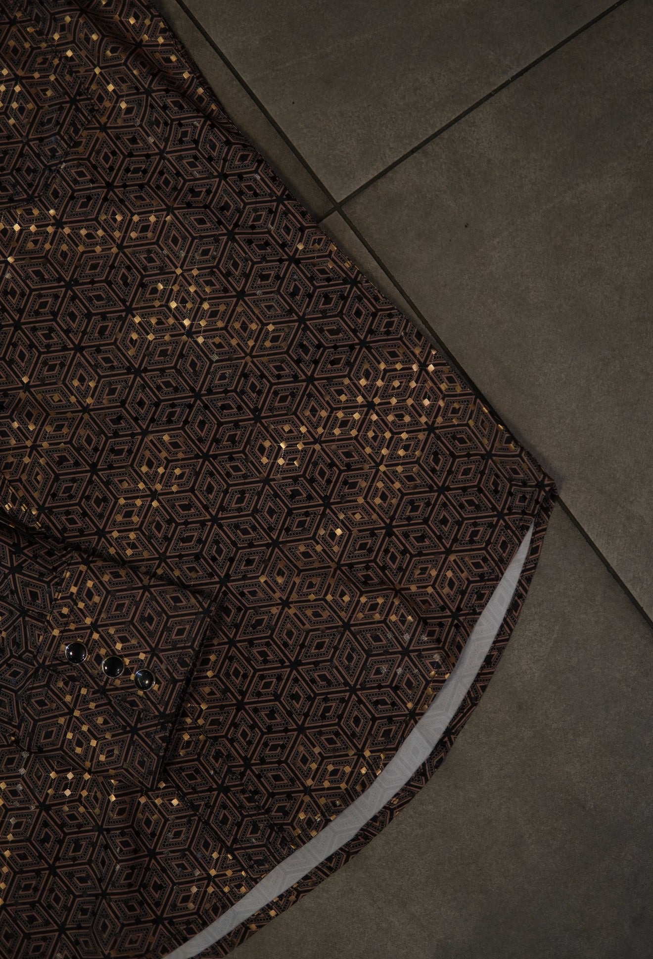 Men’s Printed Long Sleeve Button Up - Brown Hex