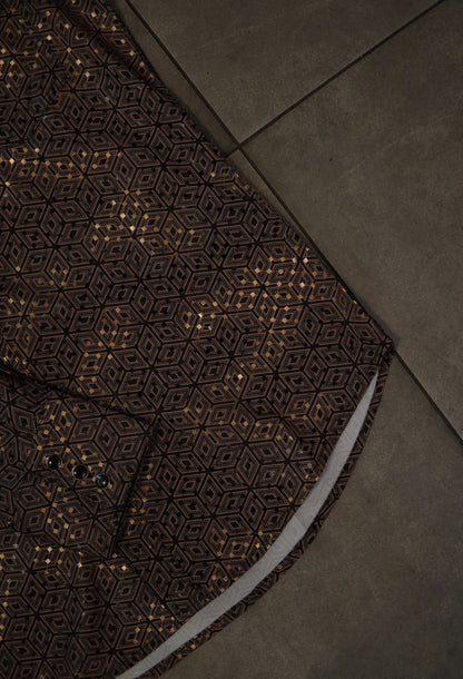 Men’s Printed Long Sleeve Button Up - Brown Hex