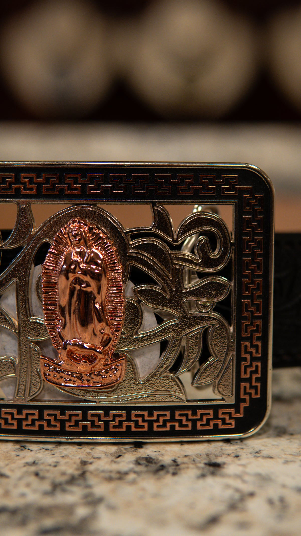 Virgin Mary Rose Pink Square Western Buckle