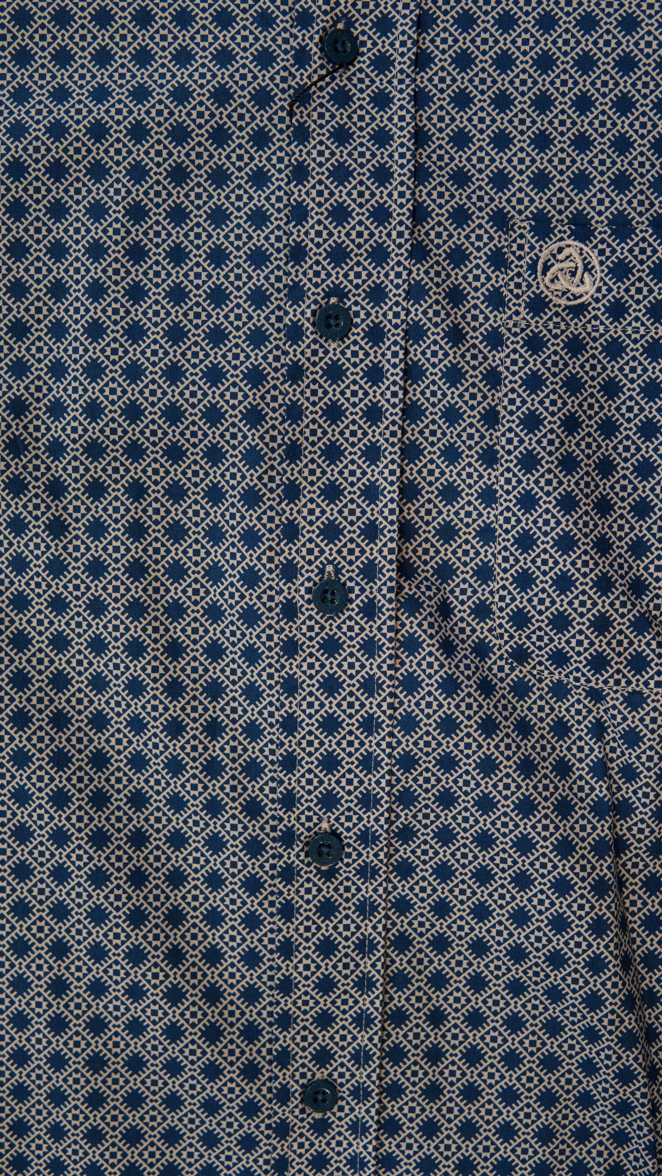 Men’s Printed Long Sleeve Button Up - Admiral Blue