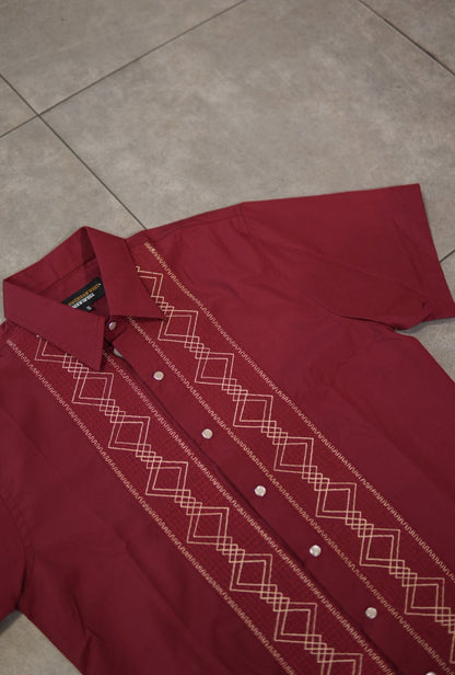 Men’s AW Short Sleeve Button Up “Burgundy Gold”