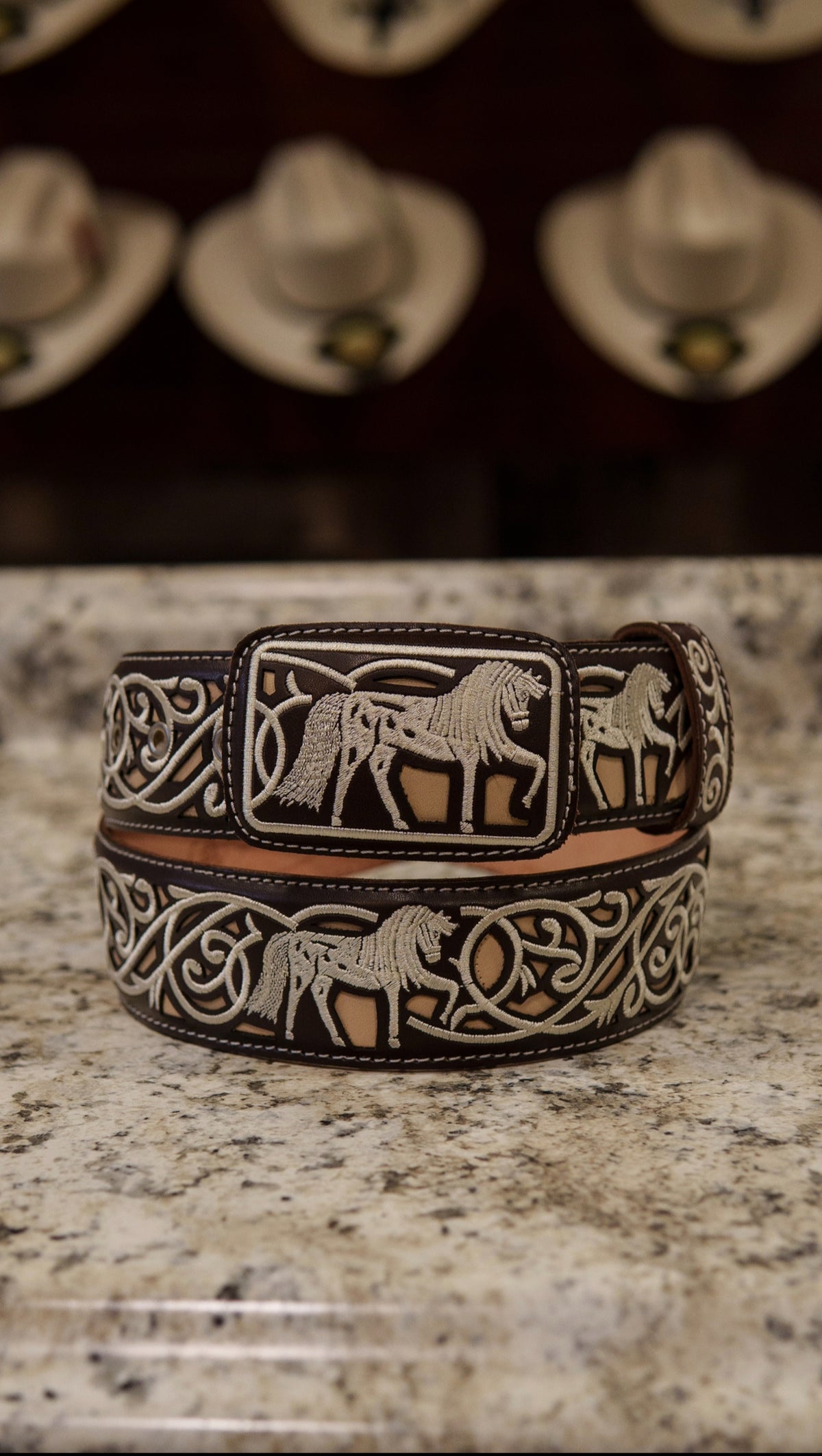 Men’s 2” Belt - Stitched Carousel Horse