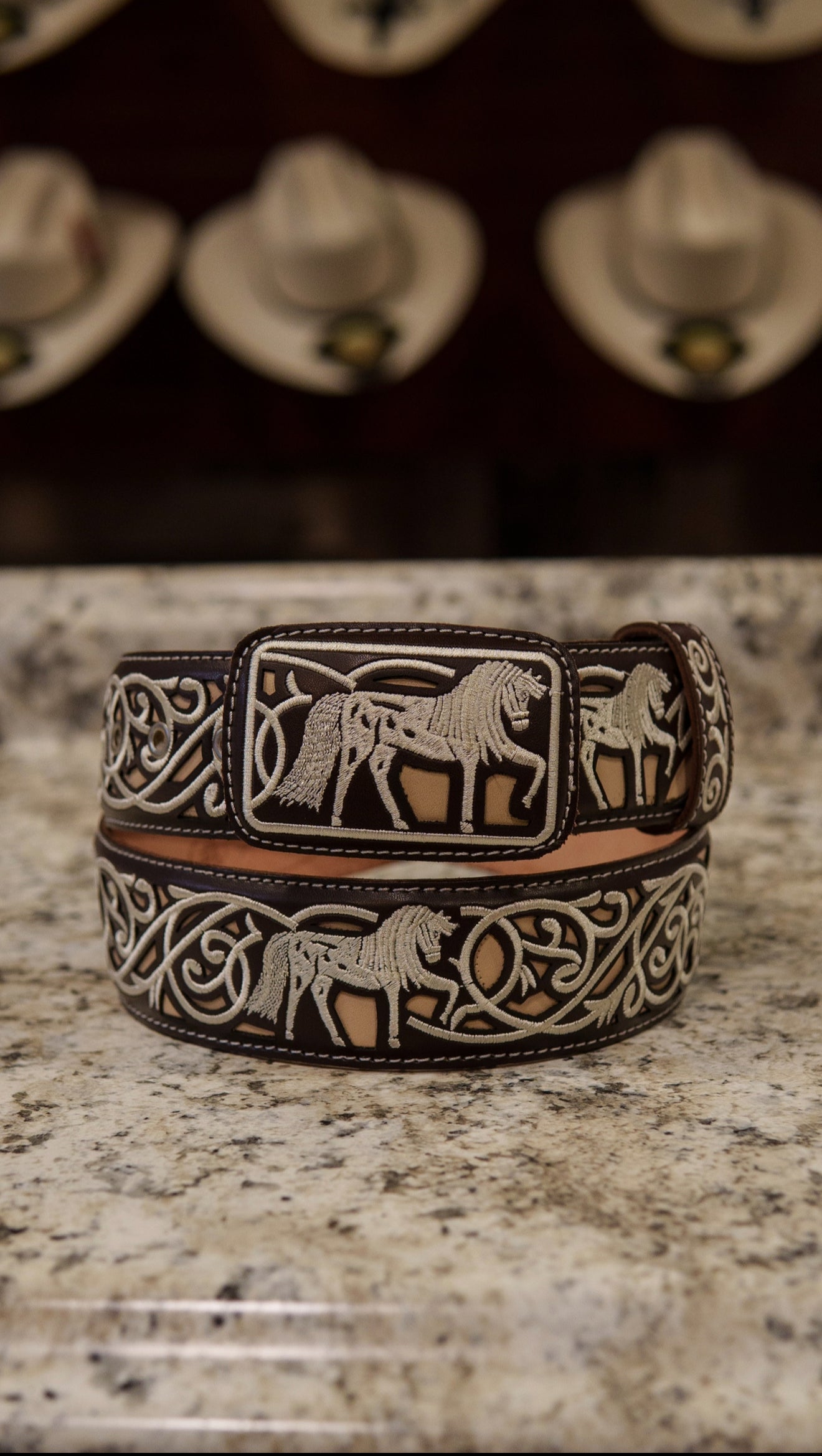 Men’s 2” Belt - Stitched Carousel Horse