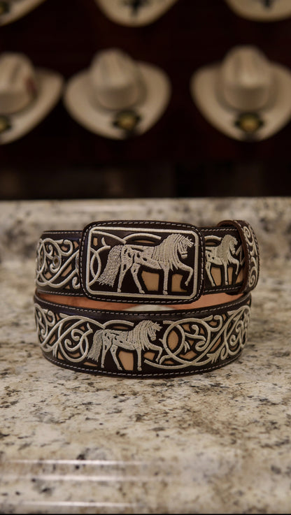 Men’s 2” Belt - Stitched Carousel Horse