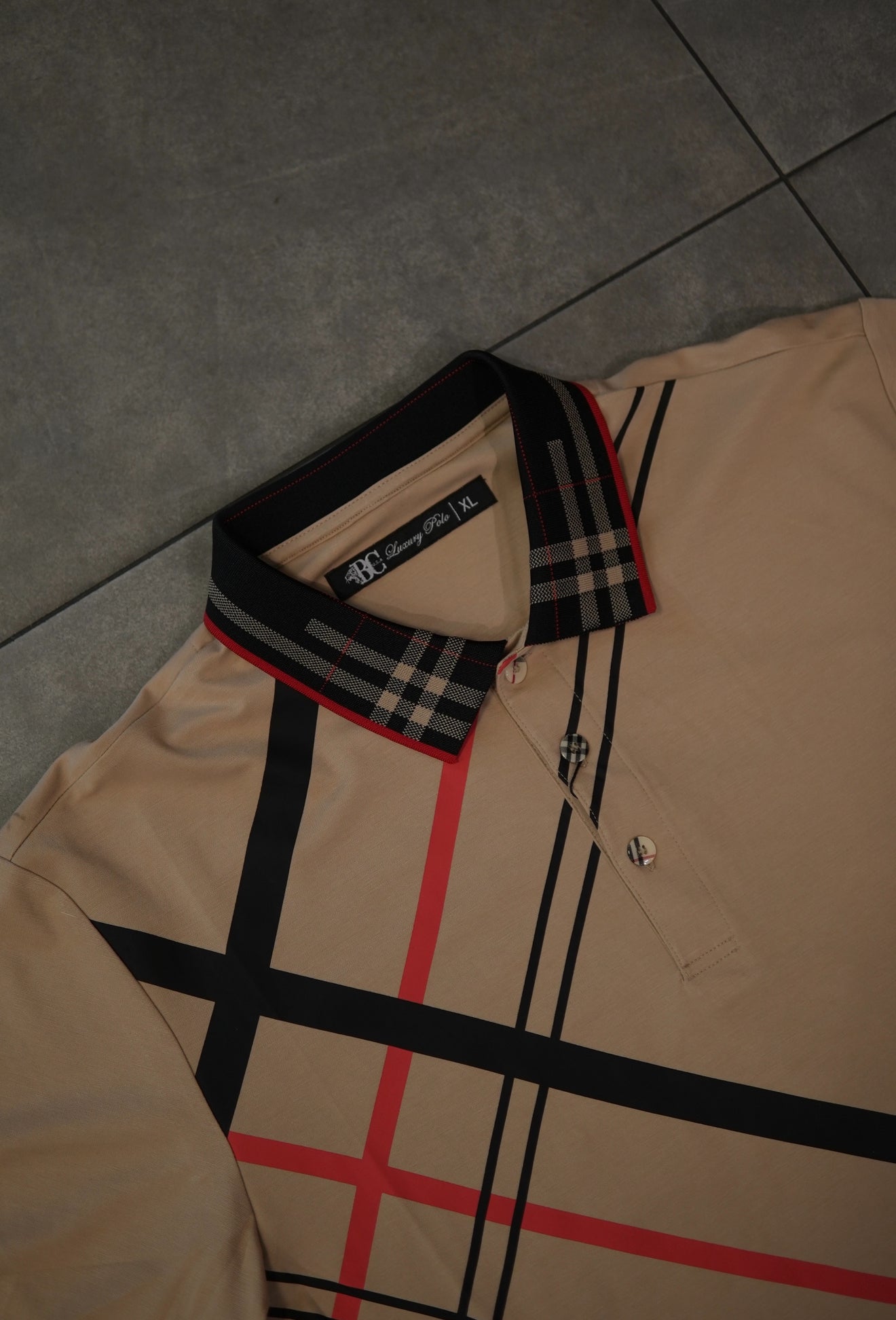 Men’s Polo Button Up - Khaki Plaid