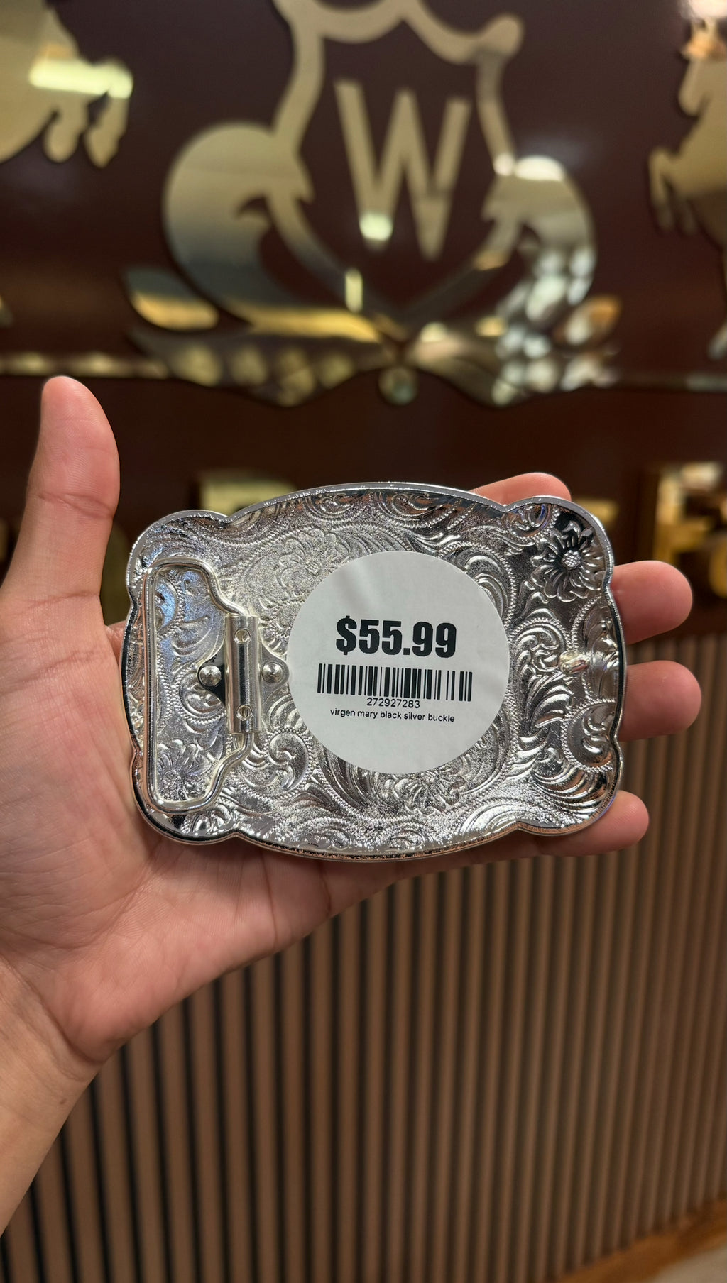Virgin Mary Black Silver Buckle