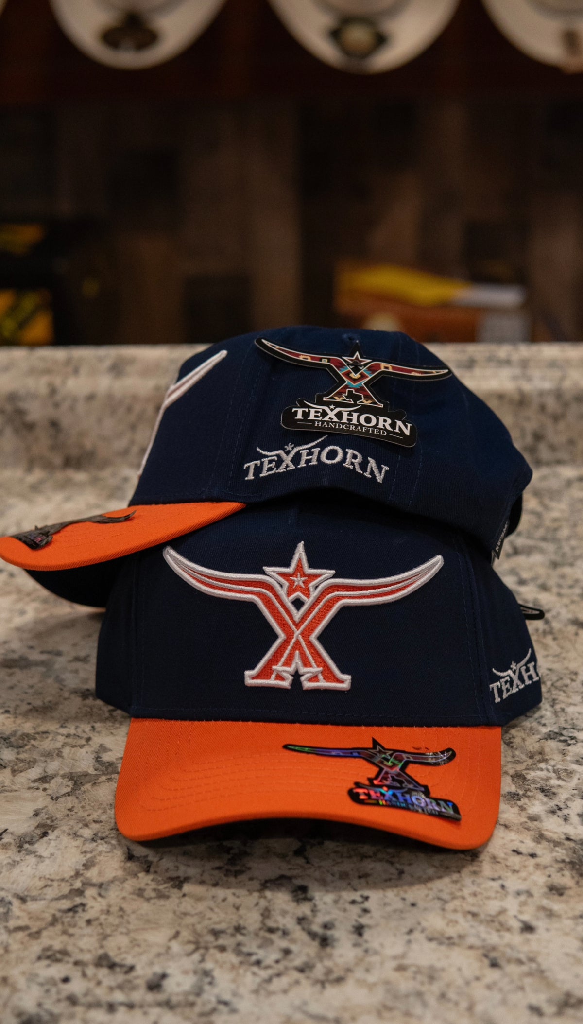 Tex Horn Snapback Cap Navy Orange Brim