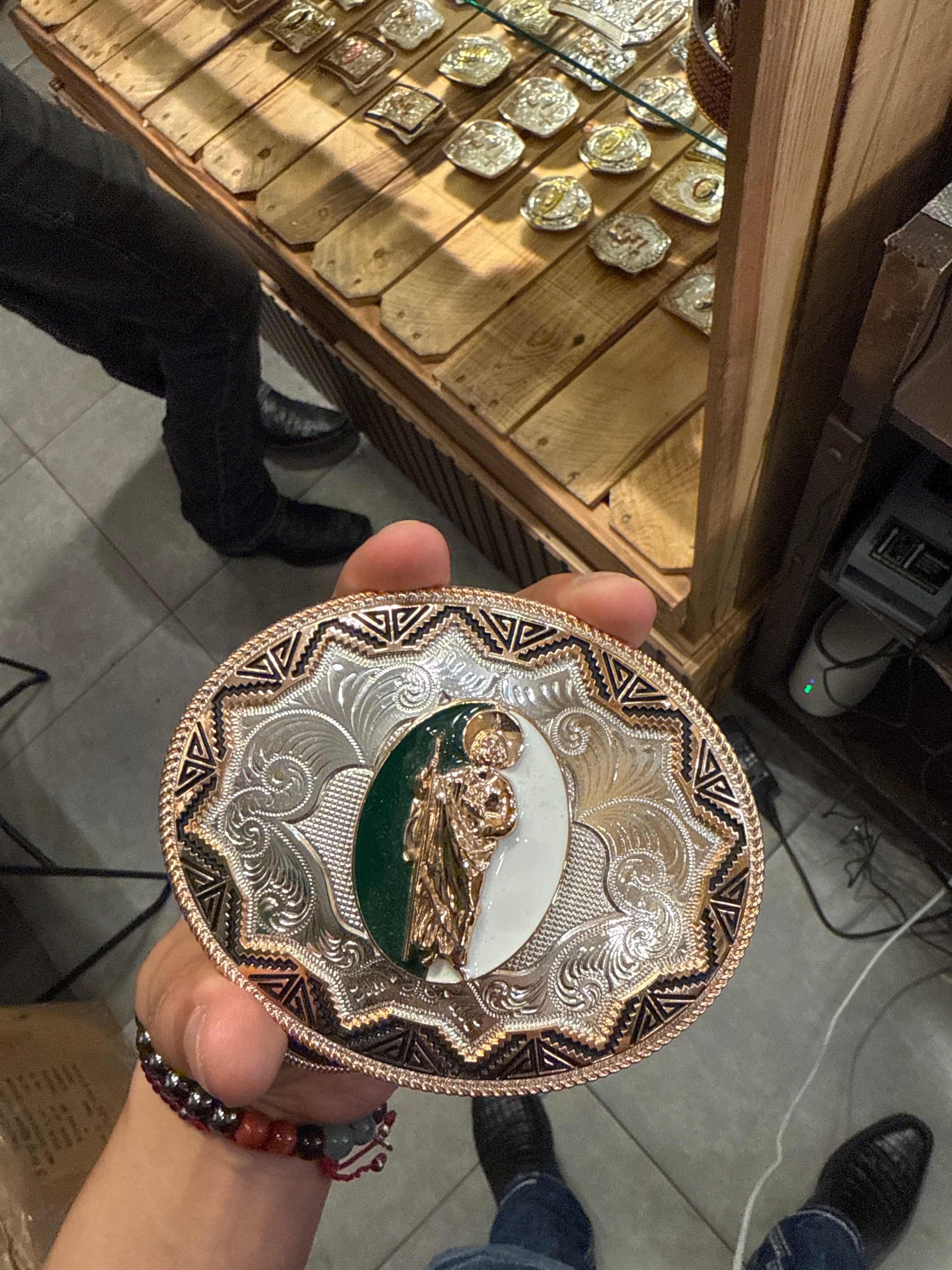 San Judas Green White Sphere Western Buckle