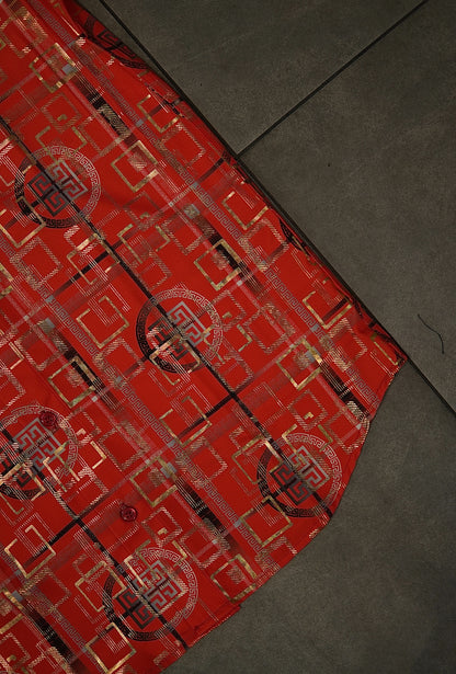 Men’s Printed Short Sleeve Button Up - Red Plasma
