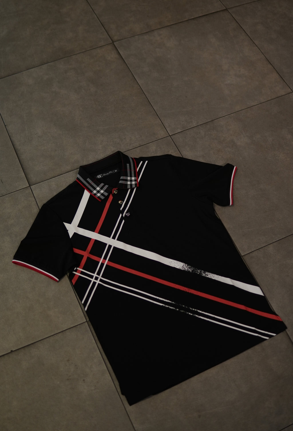 Men’s Polo Button Up - Black Plaid