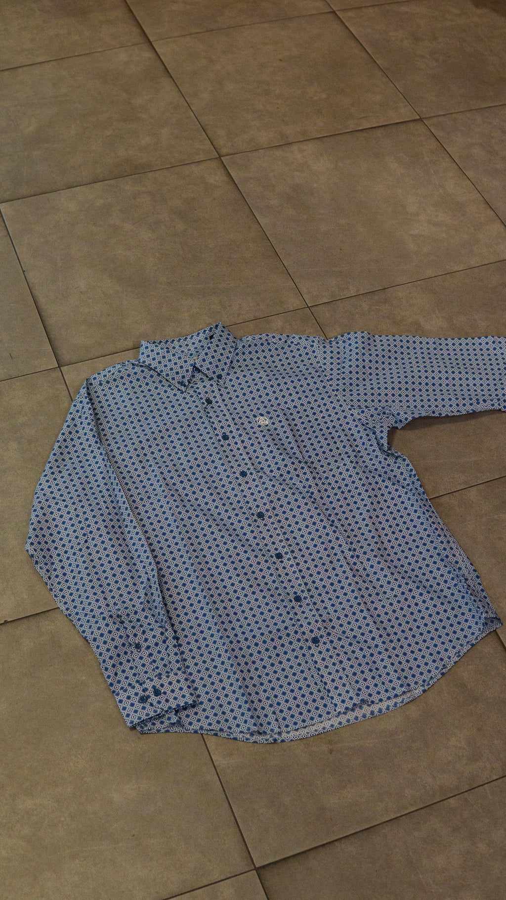 Men’s Printed Long Sleeve Button Up - Admiral Blue