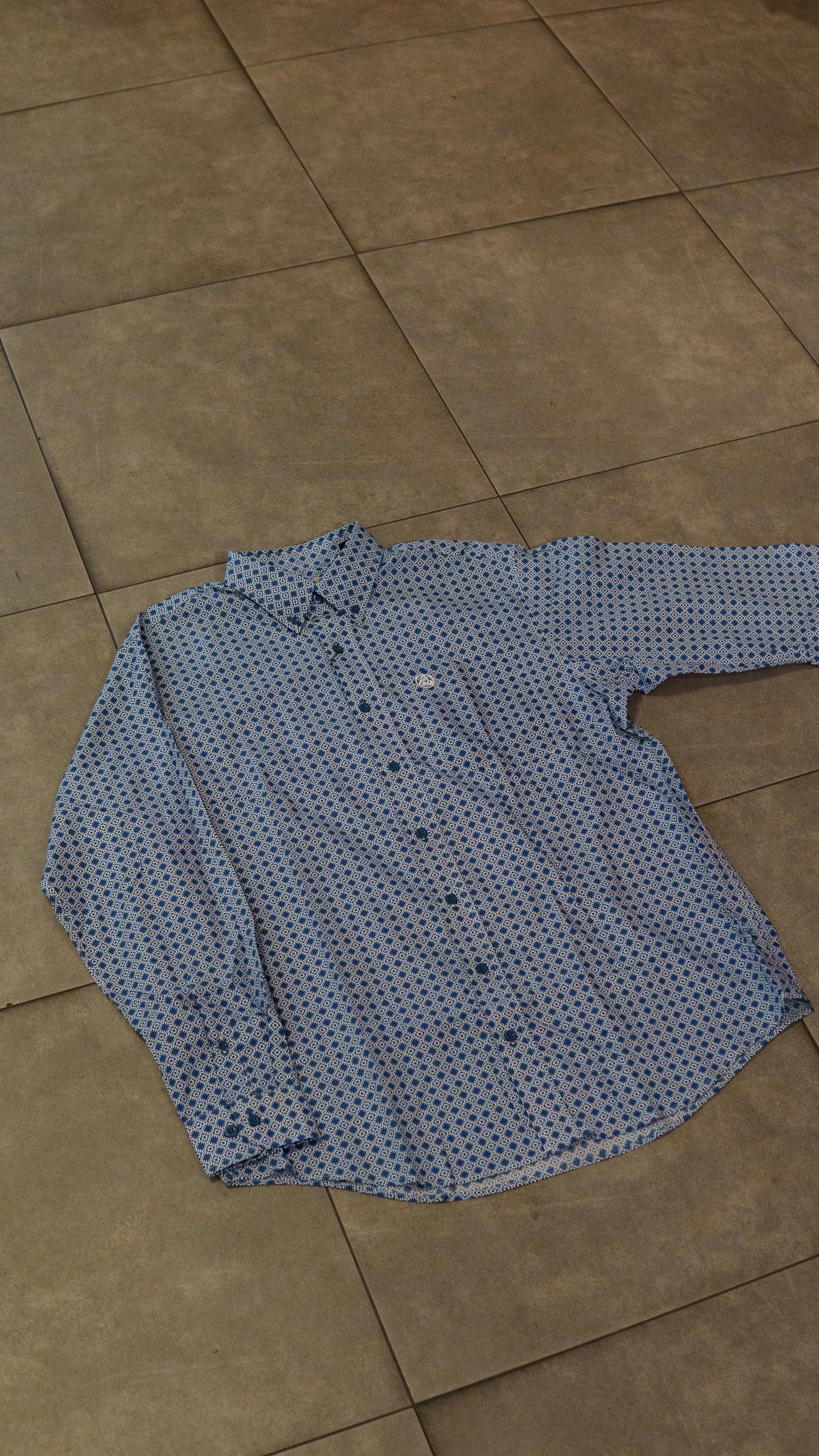 Men’s Printed Long Sleeve Button Up - Admiral Blue