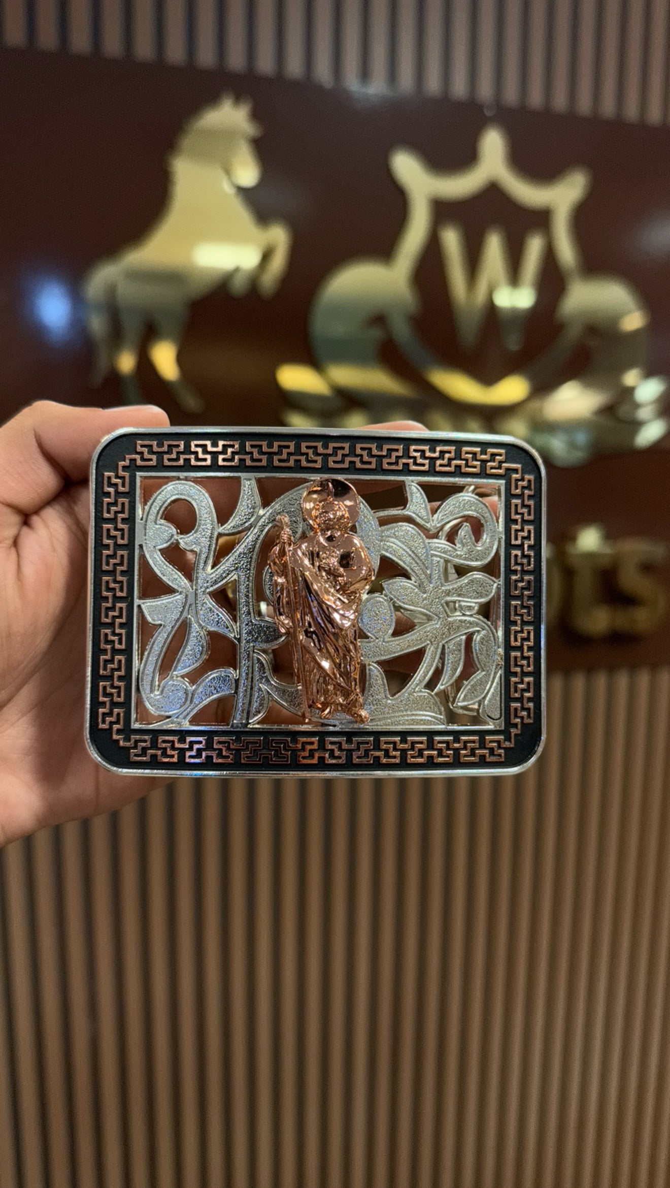 San Judas Rose Gold Aztec Silver Buckle