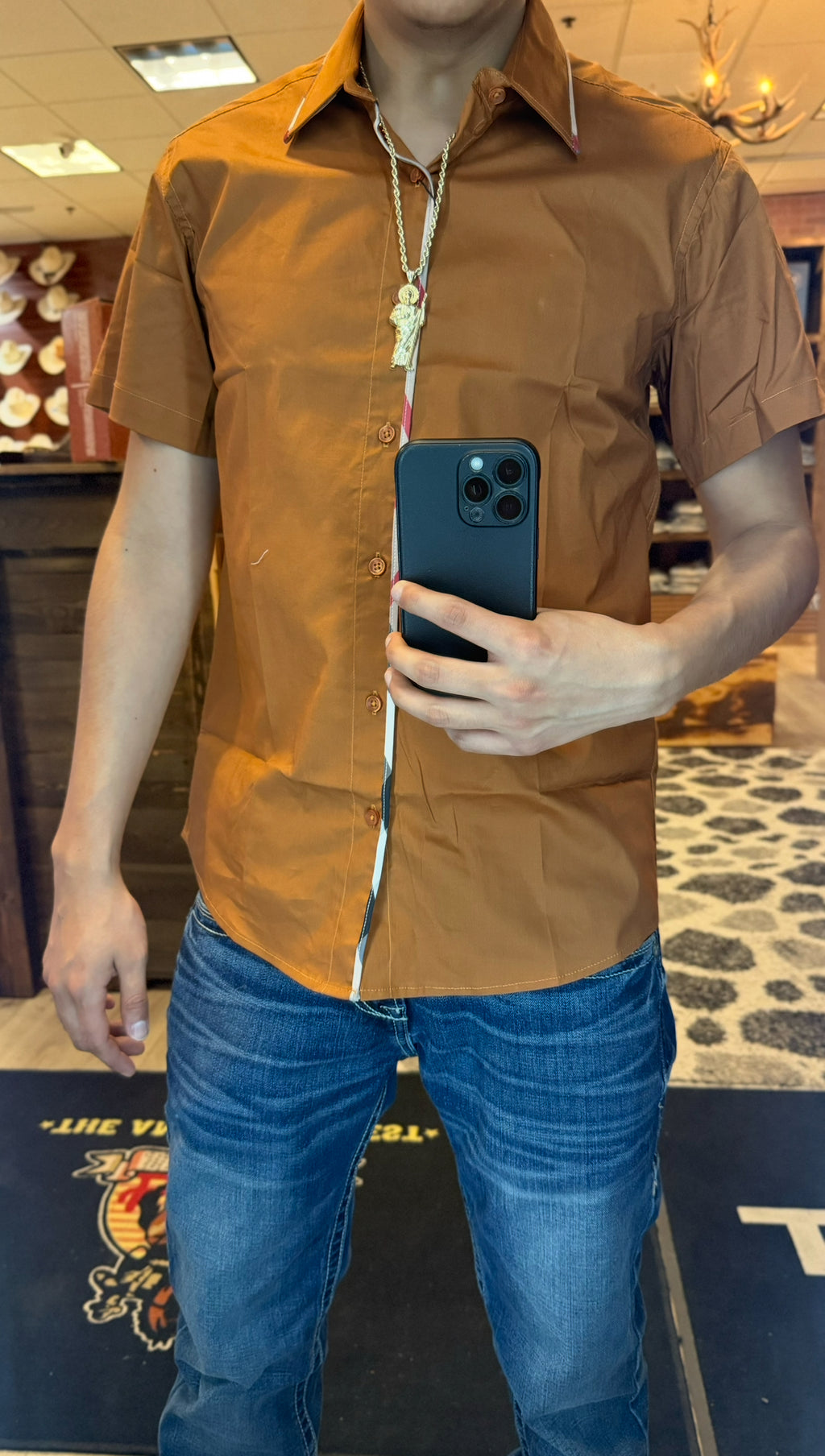Men’s Short Sleeve Button Up - Burnt