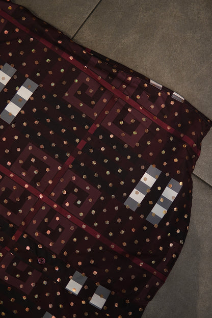 Men’s Printed Short Sleeve Button Up - Poka Dot Burgendy