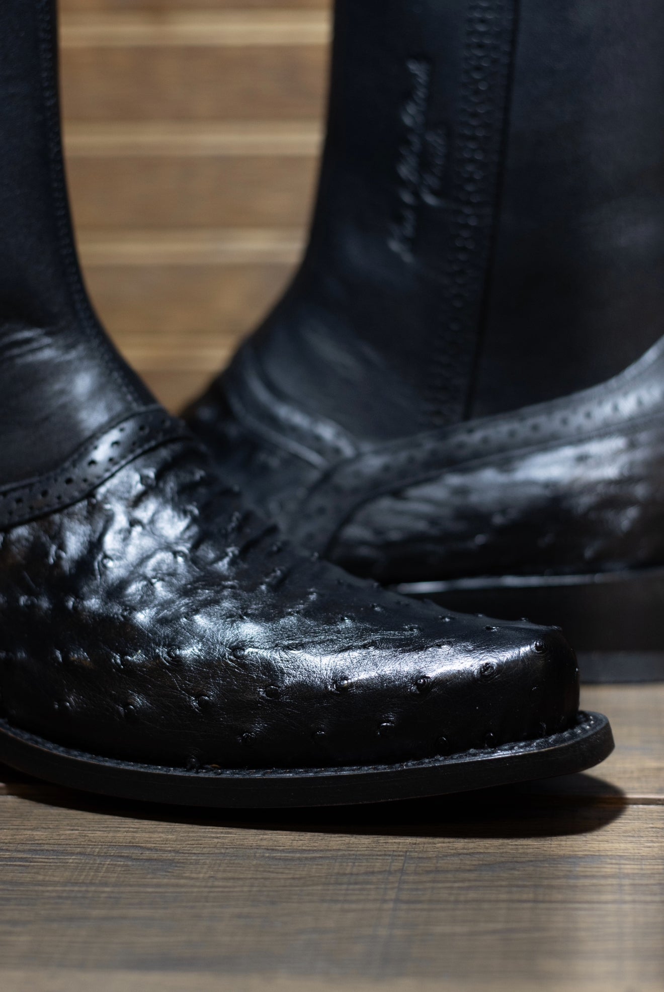 Ostrich Francia Zipper Botin “Midnight Black”
