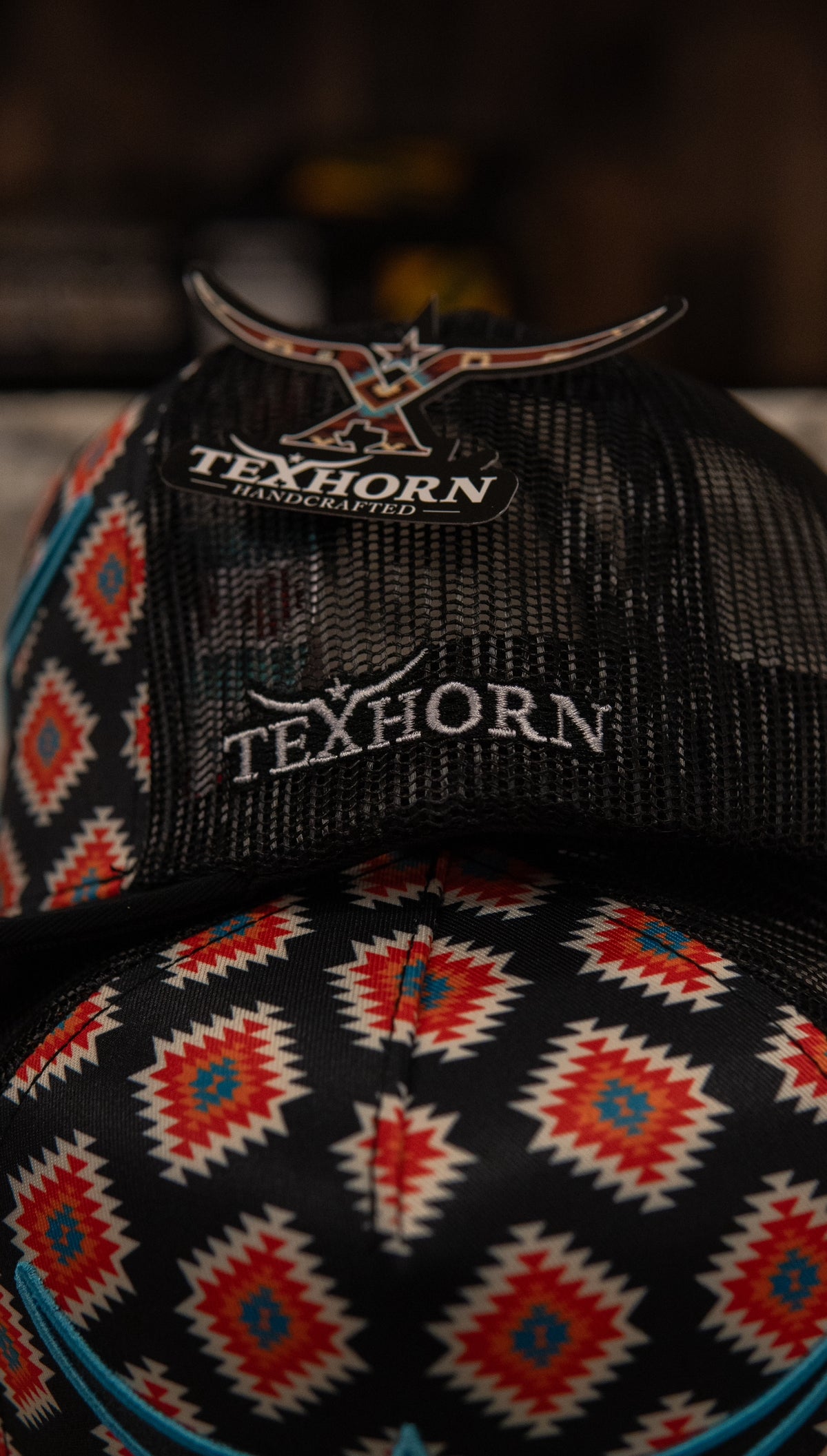 Tex Horn Snapback Cap Black Tribal