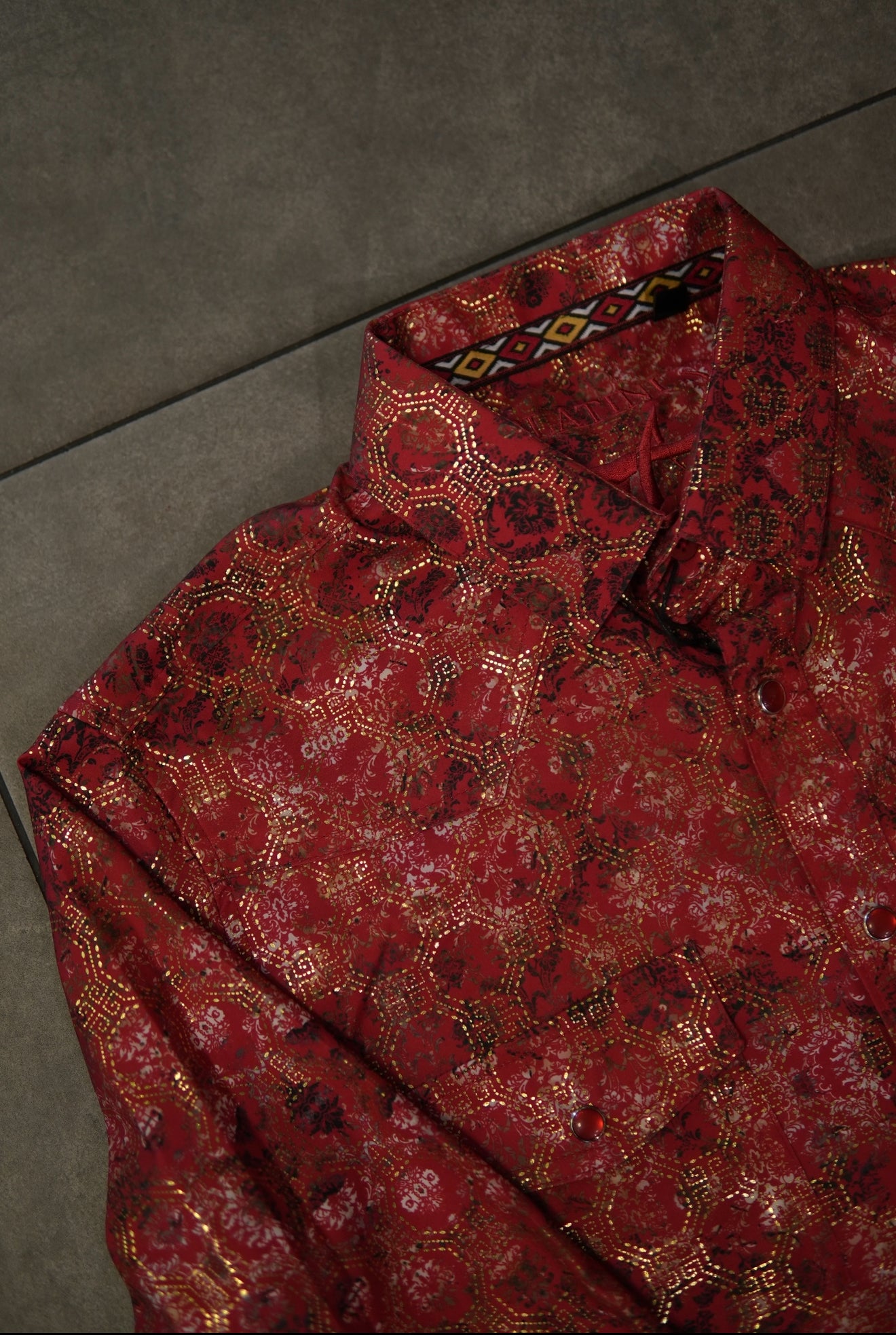 Men’s Printed Long Sleeve Button Up - Golden Orchid