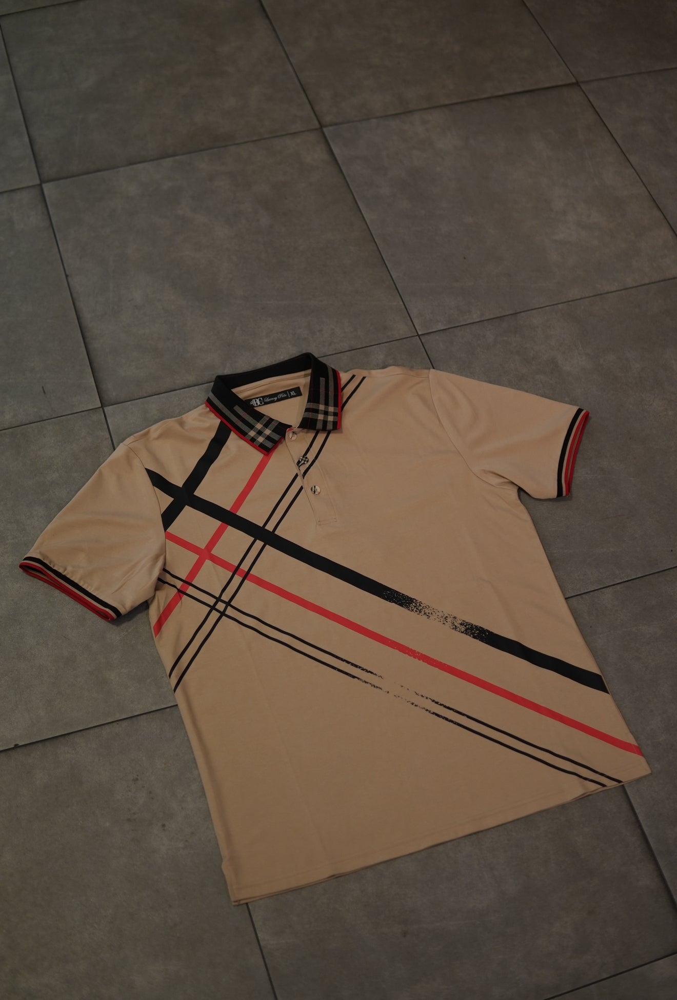 Men’s Polo Button Up - Khaki Plaid