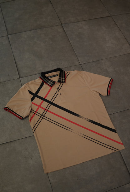 Men’s Polo Button Up - Khaki Plaid
