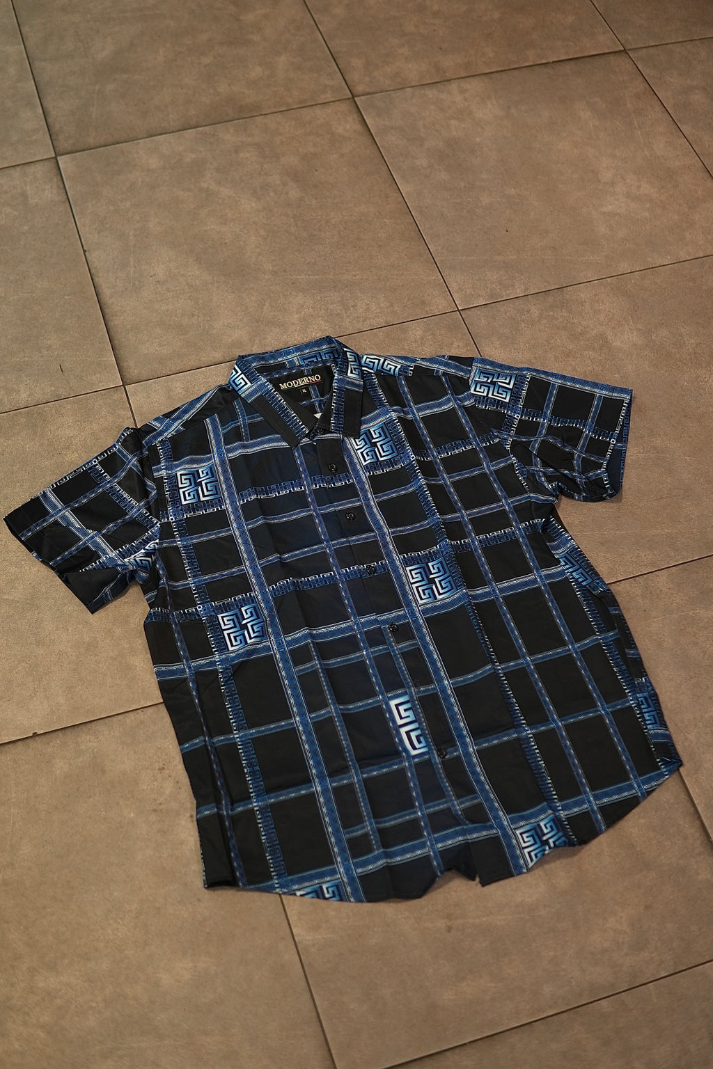 Men’s Printed Short Sleeve Button Up - Blue Laguna
