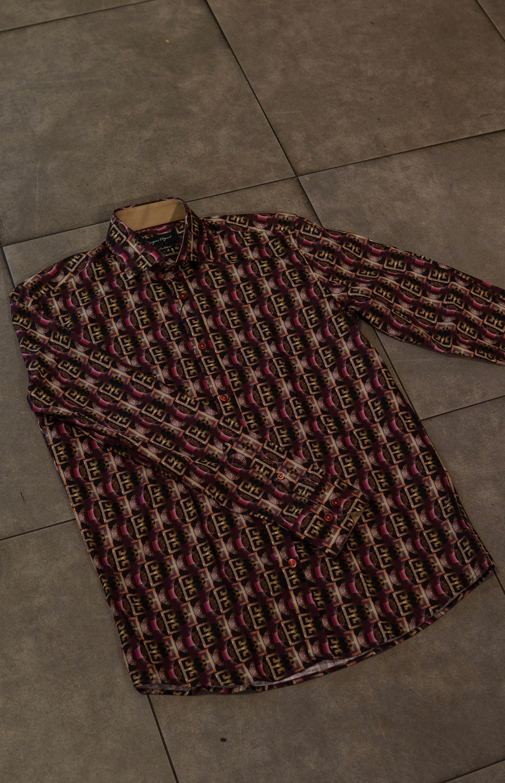 Men’s Printed Long Sleeve Button Up - Para Purp