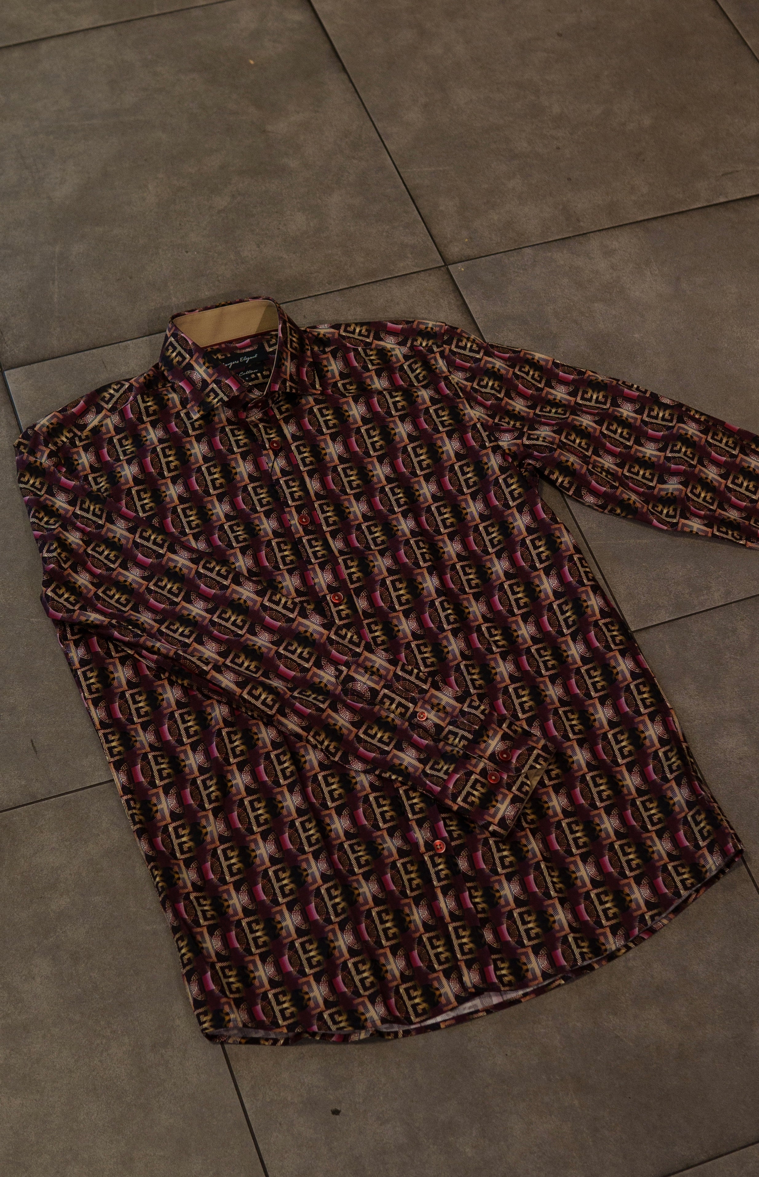 Men’s Printed Long Sleeve Button Up - Para Purp