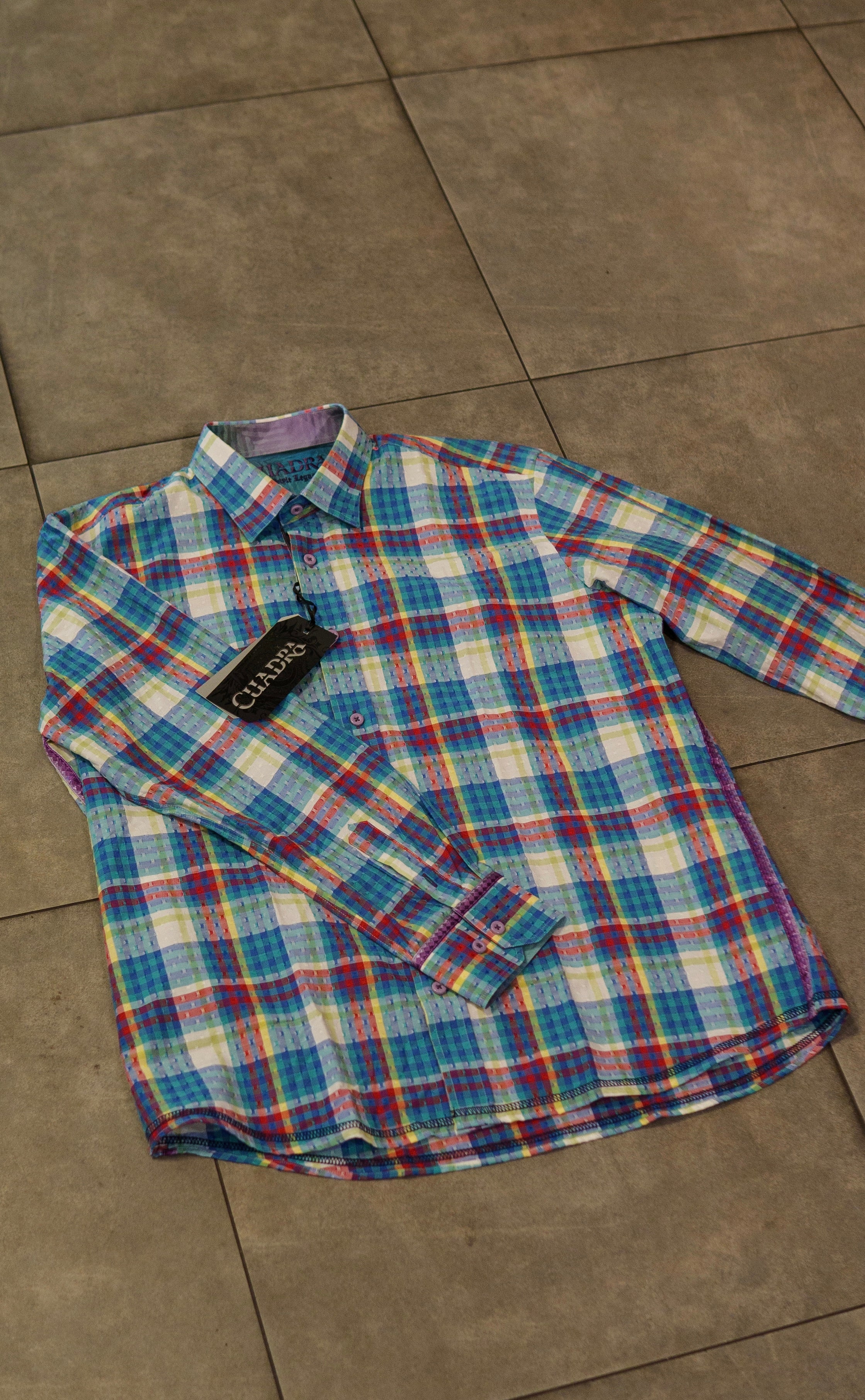 Men’s Printed Long Sleeve Button Up - Cuadra Plaid