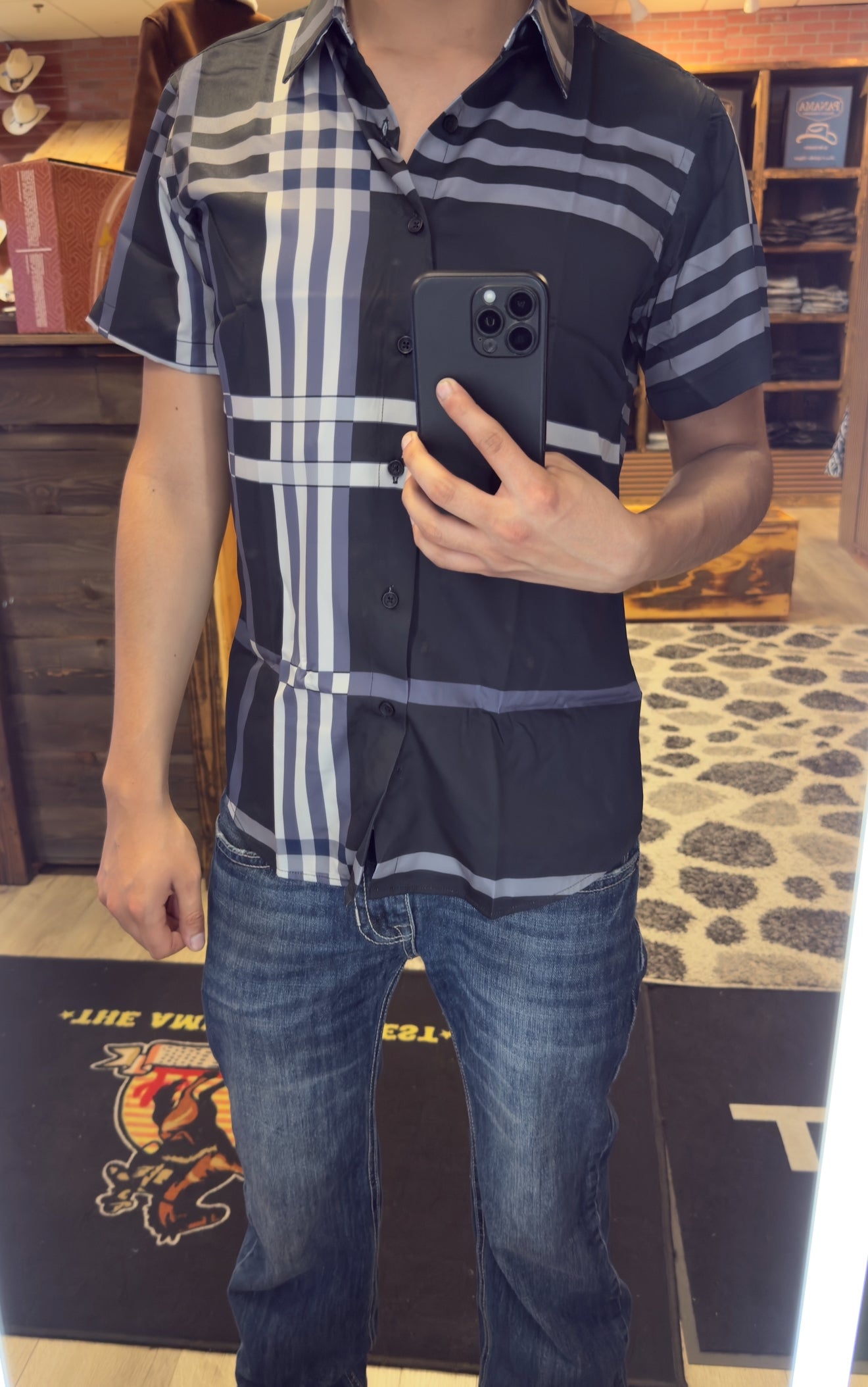 Men’s Short Sleeve Button Up - Purple Plaid