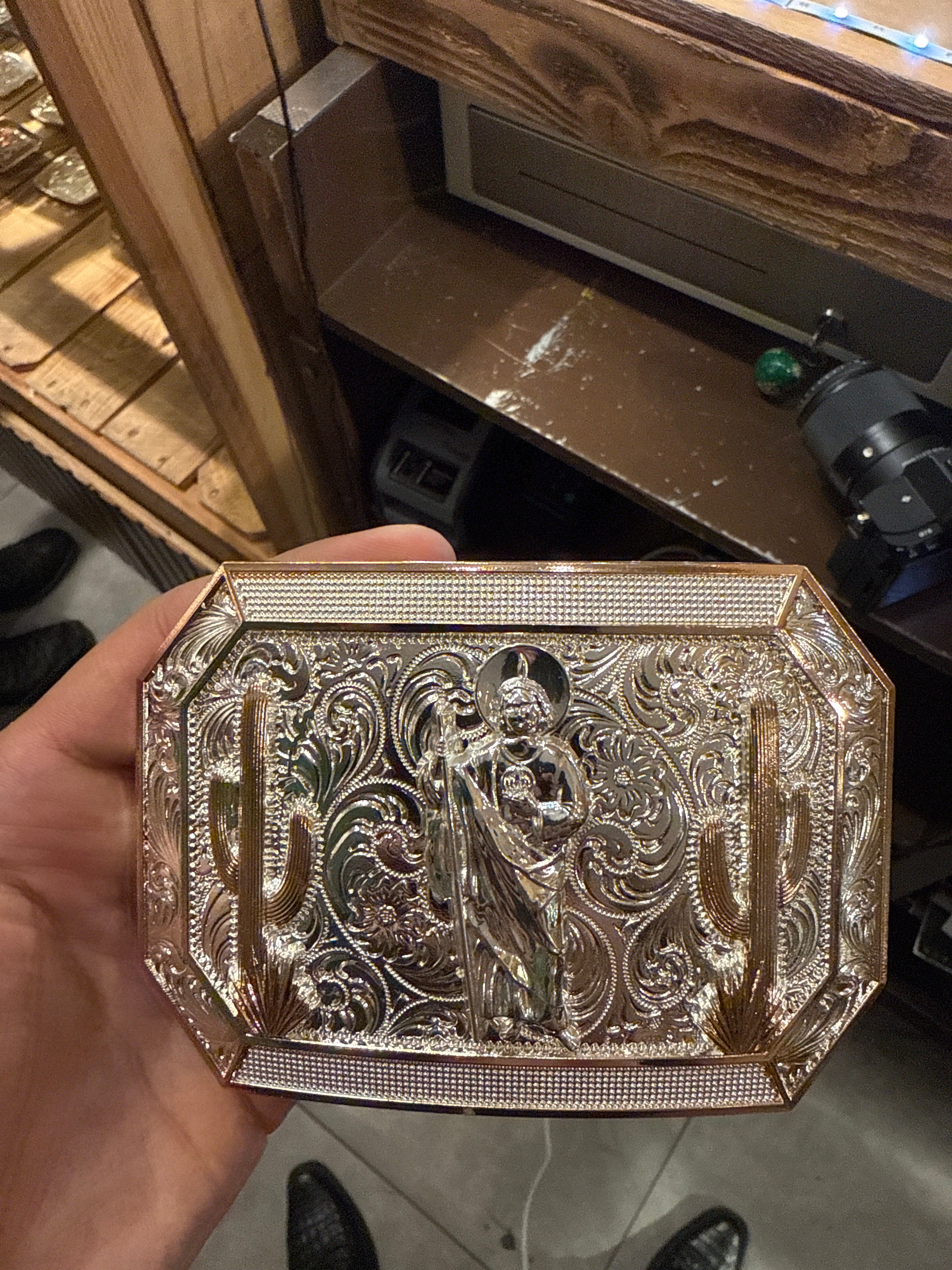 San Judas Cactus Silver Rose Western Buckle