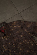 Men’s Printed Long Sleeve Button Up - Brown Hex