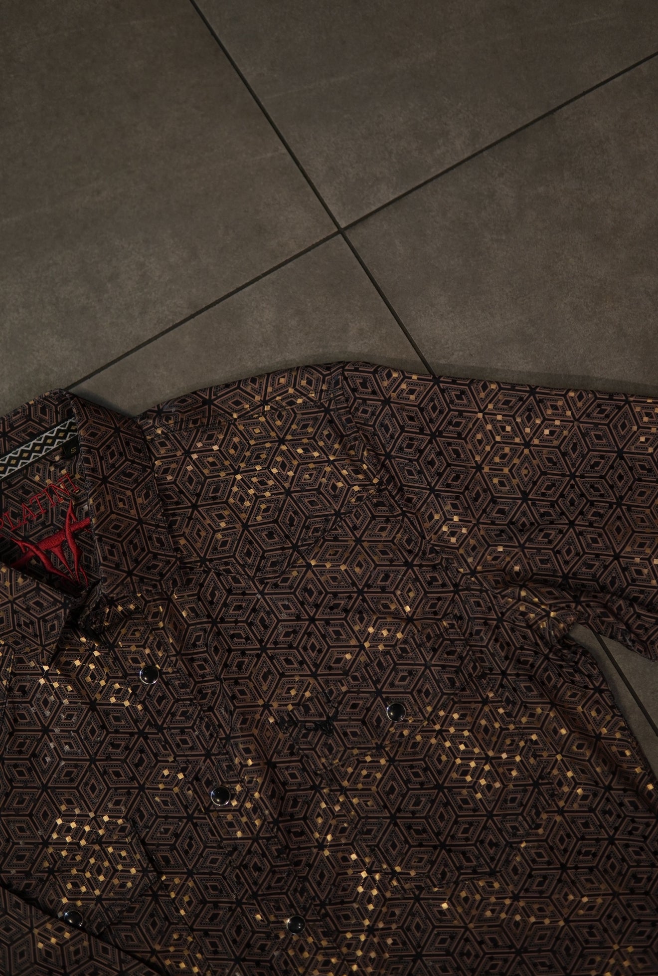 Men’s Printed Long Sleeve Button Up - Brown Hex