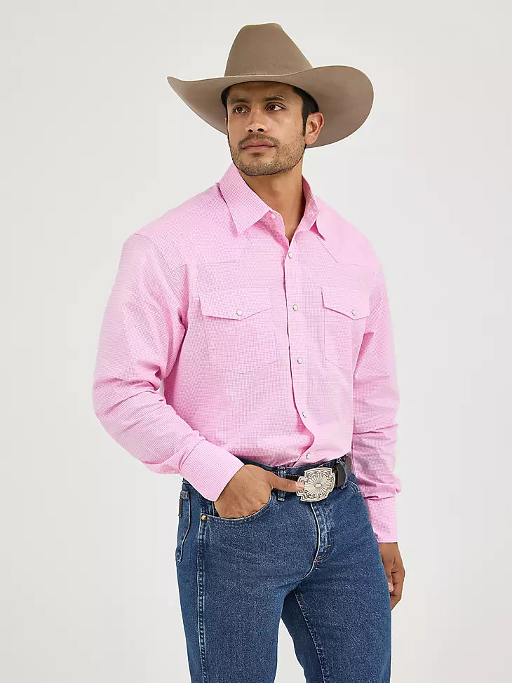 Wrangler Bucking Cancer Pearl Snap Button Up - Pink