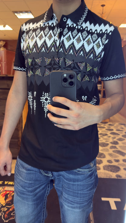 Men’s Polo Button Up - Black Pine Crystal