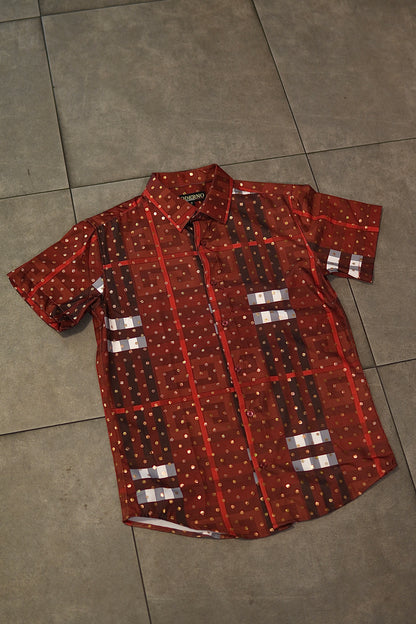 Men’s Printed Short Sleeve Button Up - Poka Burnt Orange
