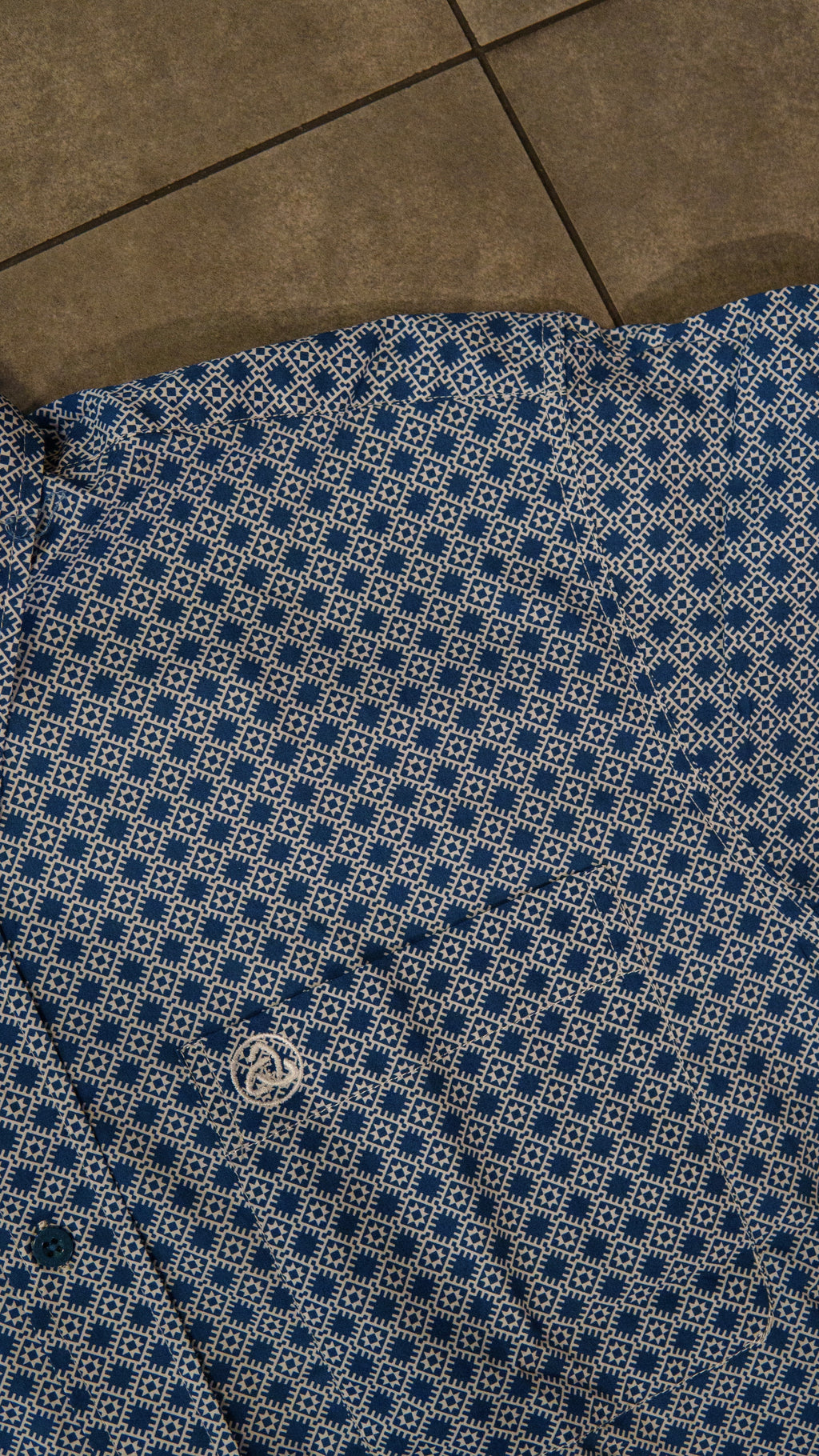 Men’s Printed Long Sleeve Button Up - Admiral Blue