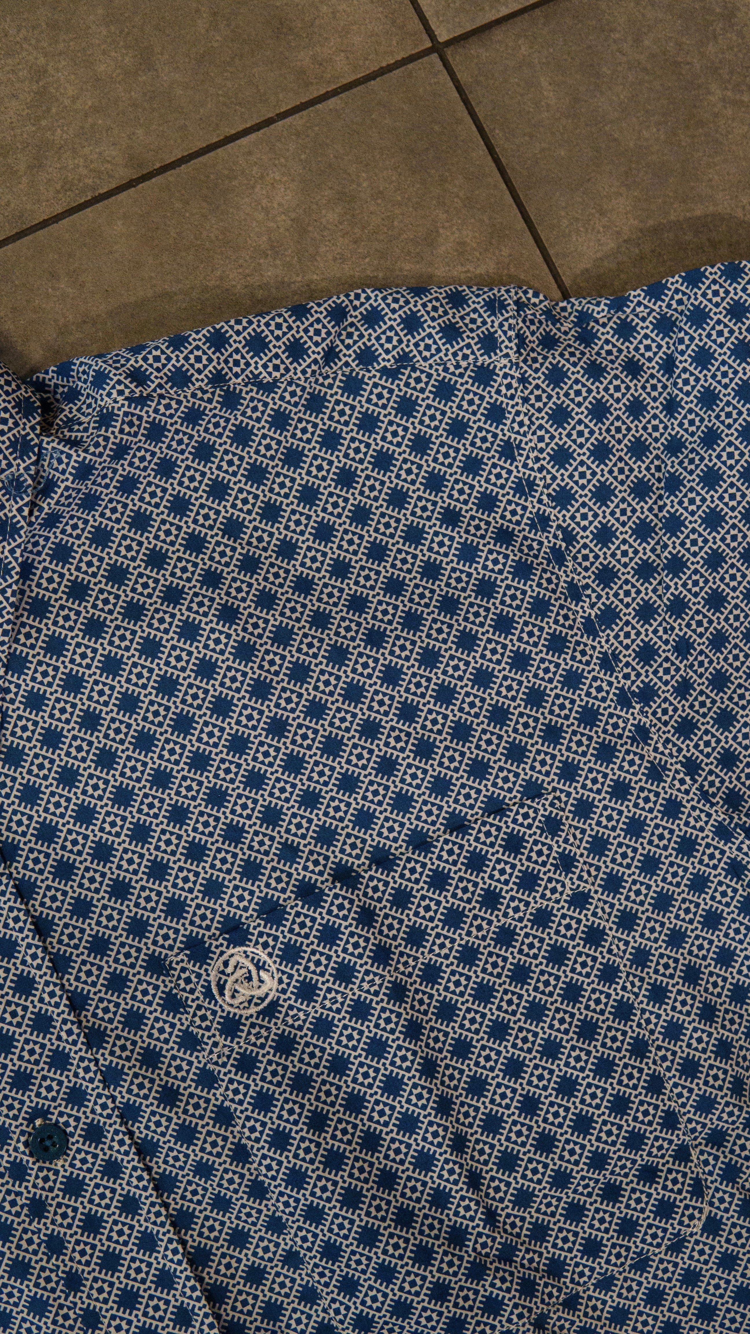 Men’s Printed Long Sleeve Button Up - Admiral Blue